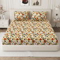 Daisy King Fitted Sheet with 2 Pillow Covers 130 GSM Micropeach Muted Floral Brown