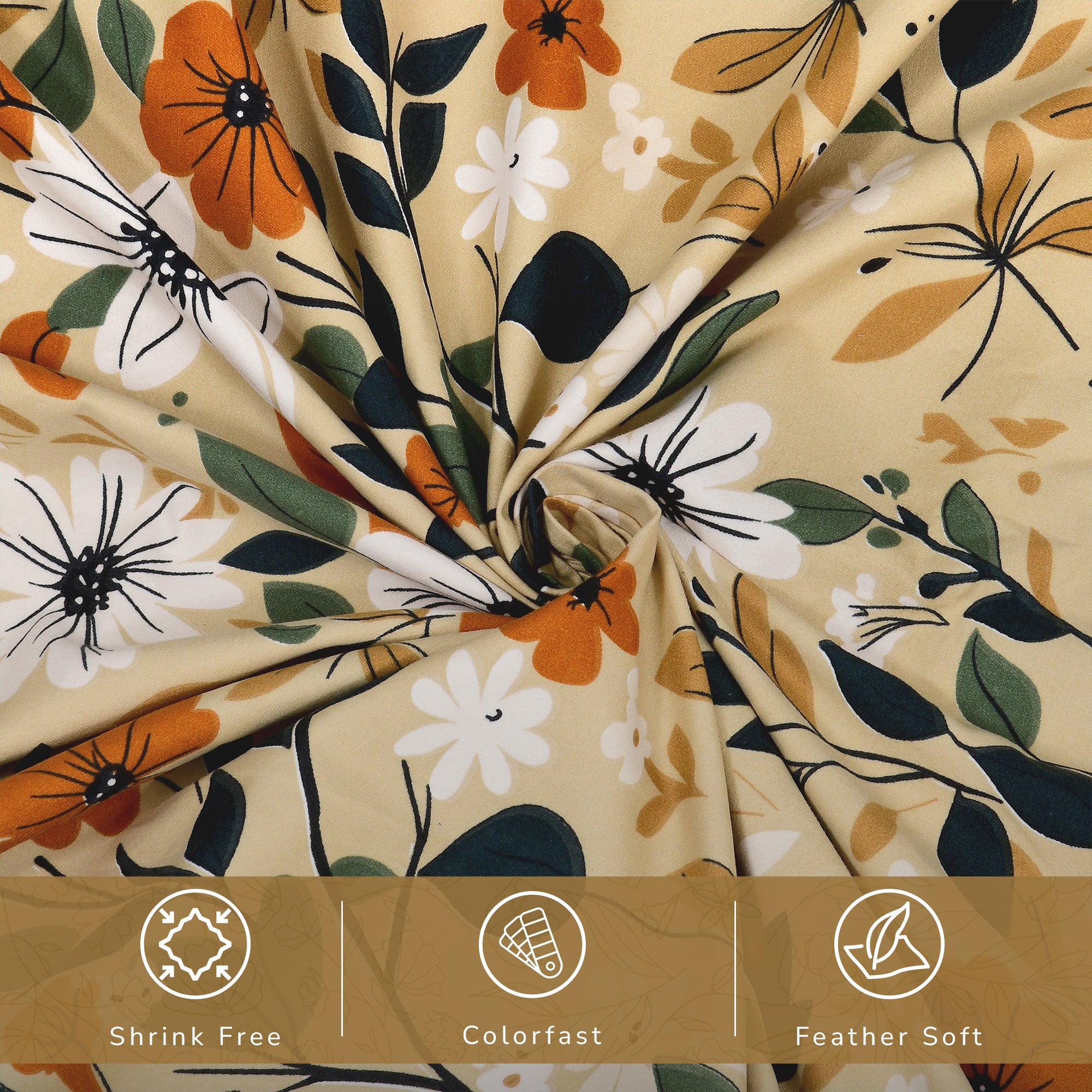 Daisy King Fitted Sheet with 2 Pillow Covers 130 GSM Micropeach Muted Floral Brown