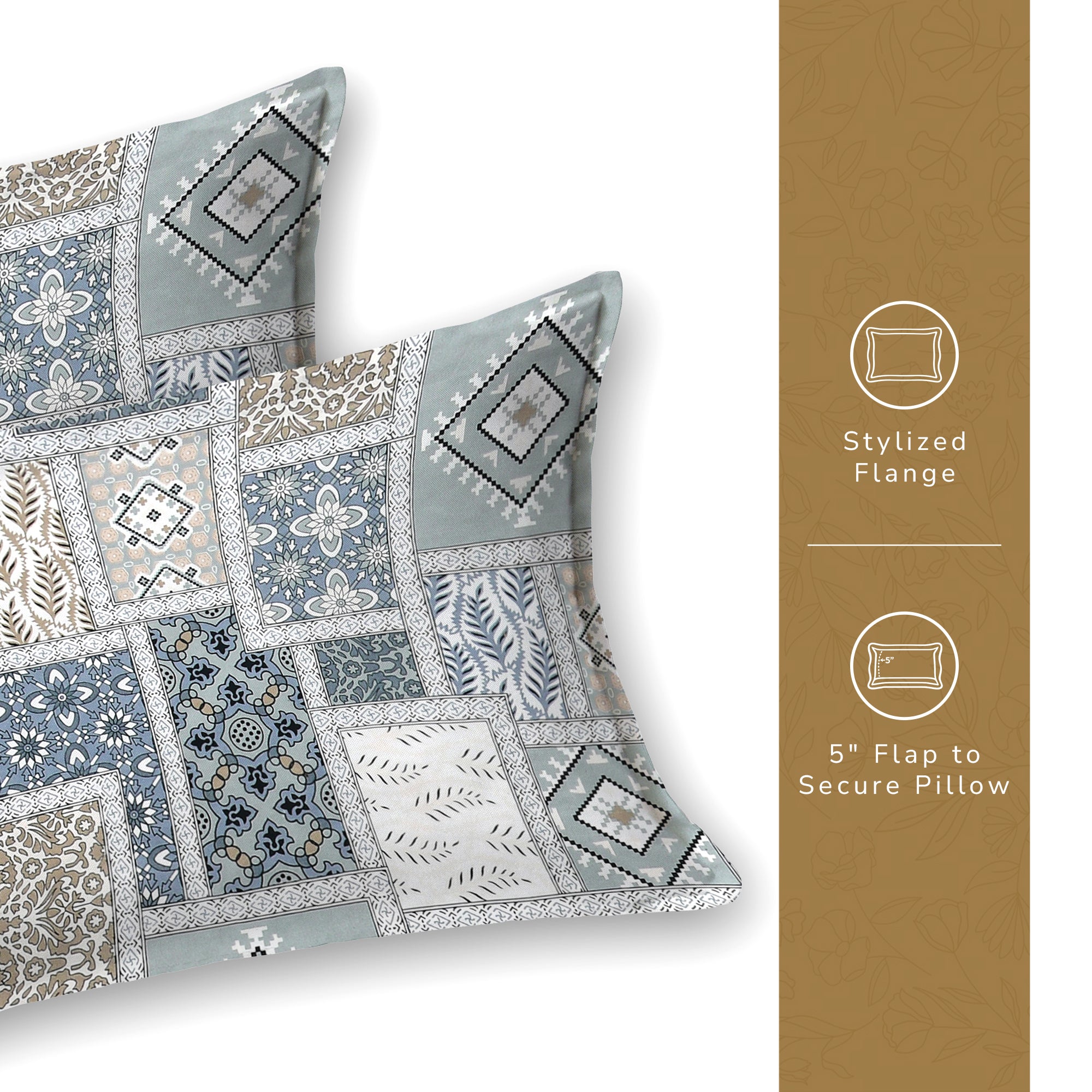 Daisy King Fitted Sheet with 2 Pillow Covers 130 GSM Micropeach Classic Mosaic Grey