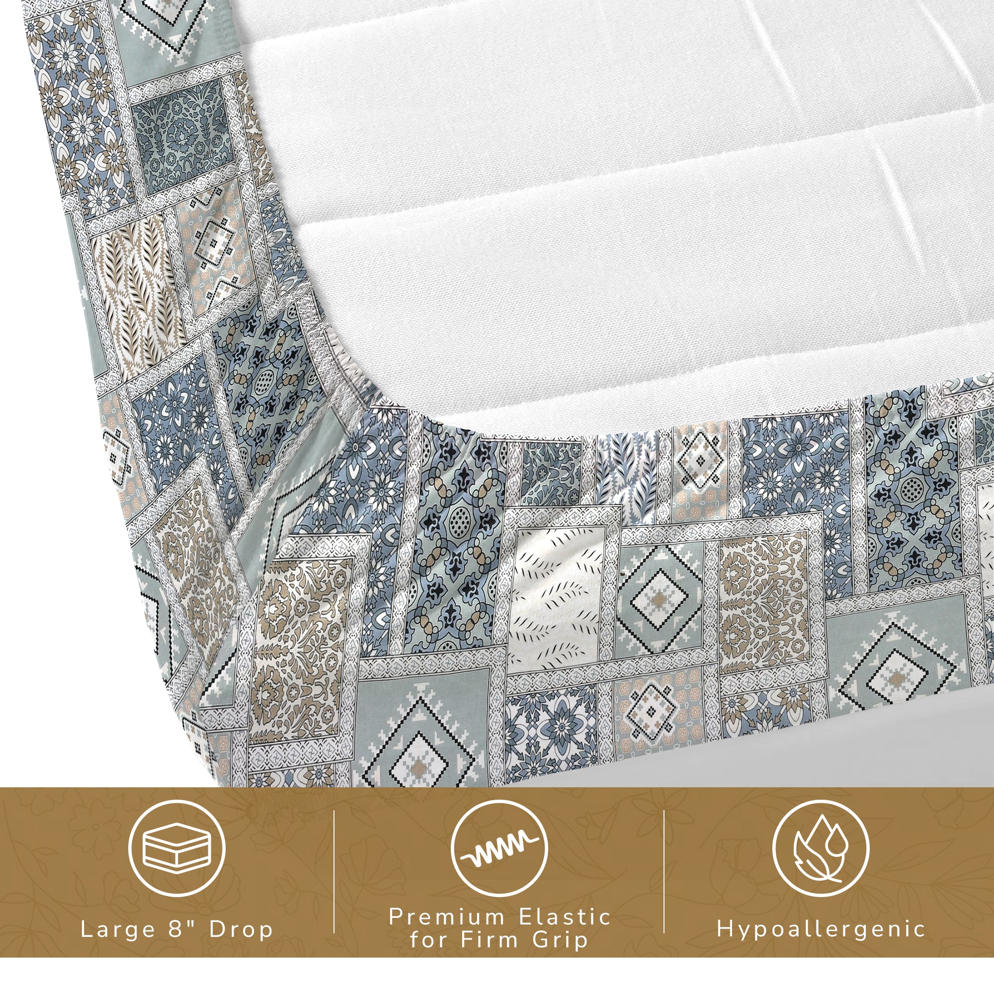 Daisy King Fitted Sheet with 2 Pillow Covers 130 GSM Micropeach Classic Mosaic Grey