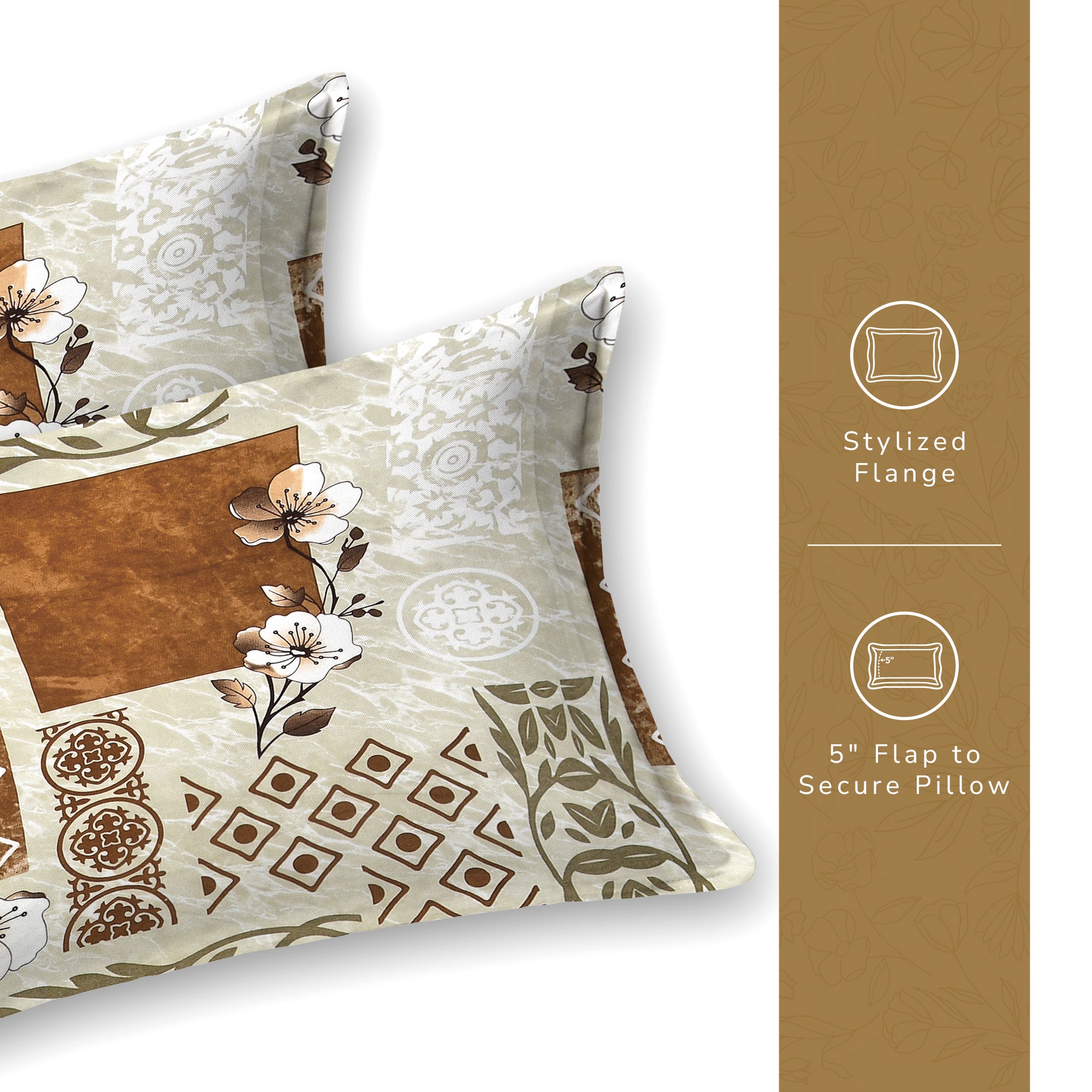 Daisy Queen Bedsheet with 2 Pillow Covers 130 GSM Micropeach Floral Marble Brown