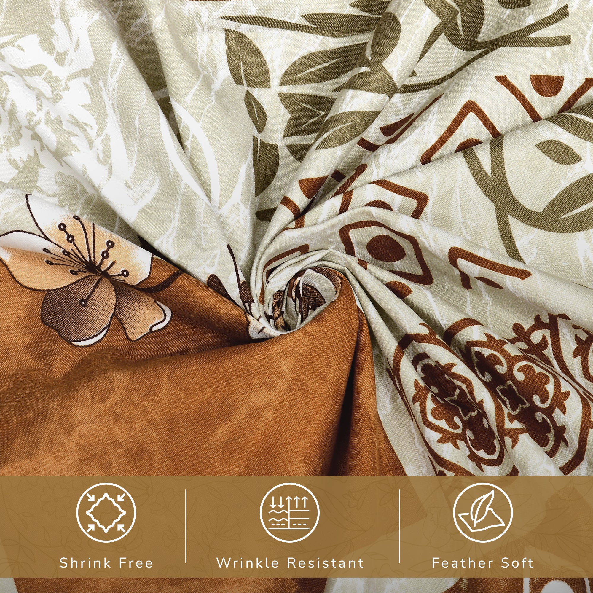 Daisy Single Bedsheet with 1 Pillow Cover 130 GSM Micropeach Floral Marble Brown