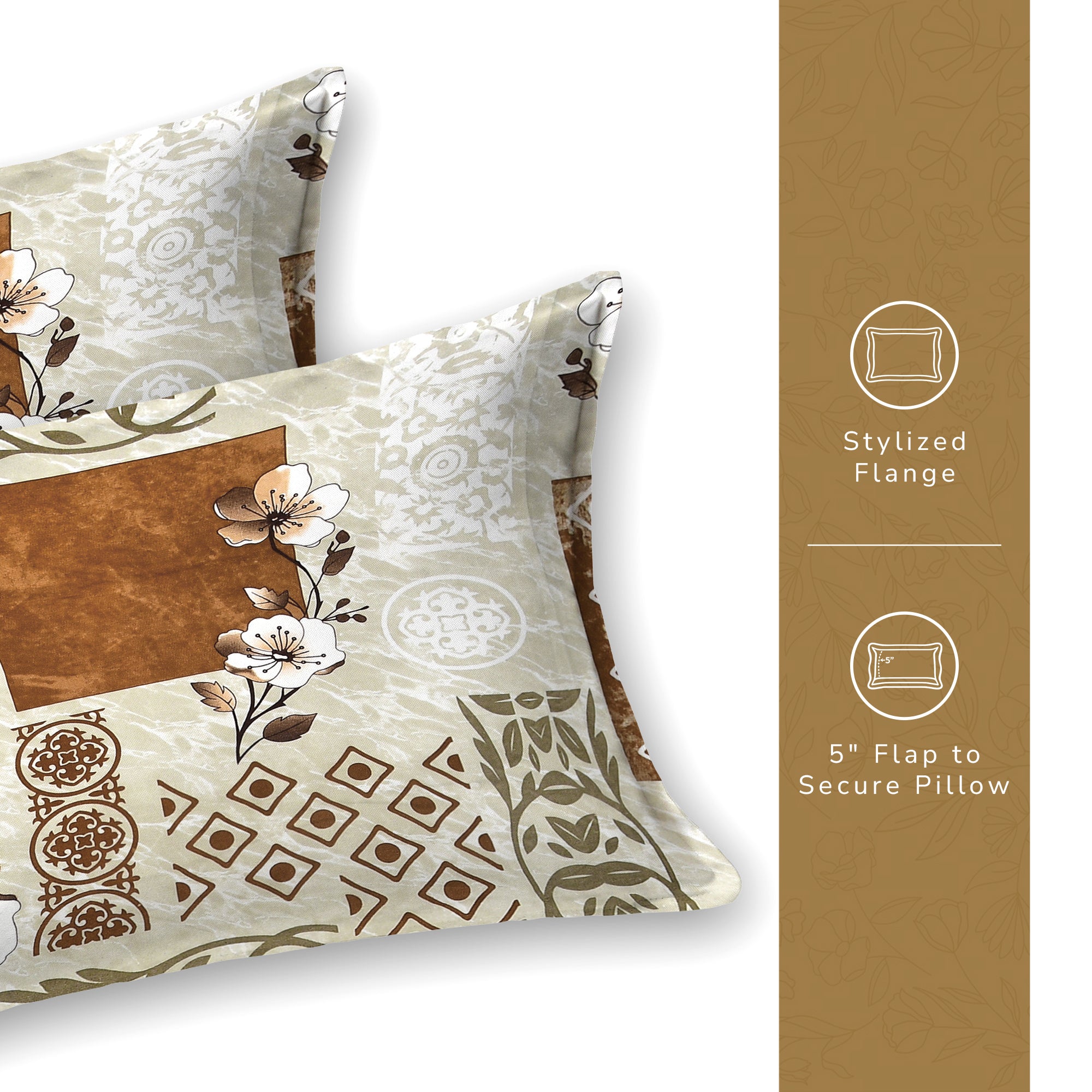 Daisy Queen Fitted Sheet with 2 Pillow Covers 130 GSM Micropeach Floral Marble Brown