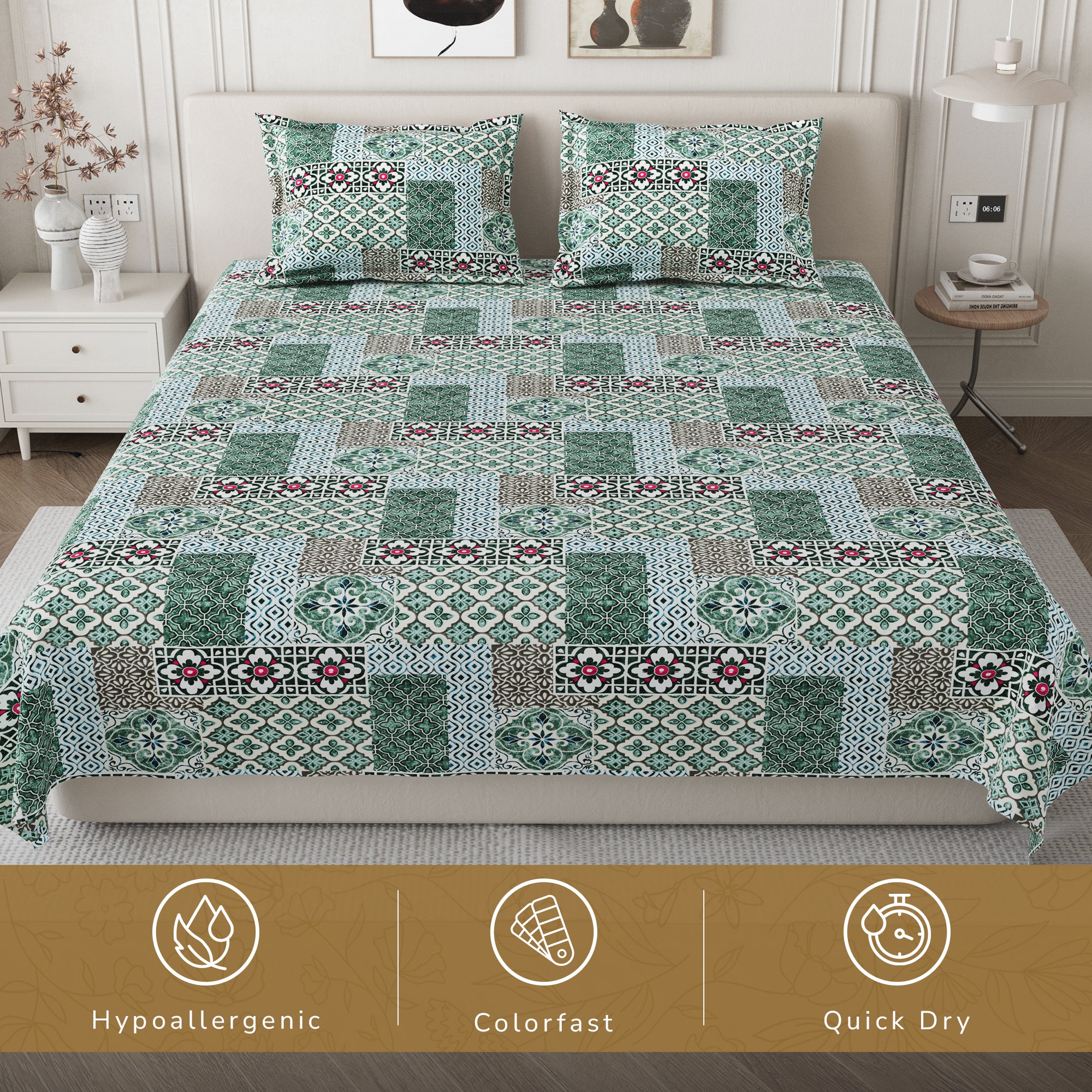 Daisy Queen Bedsheet with 2 Pillow Covers 130 GSM Micropeach Heritage Mosaic Brown