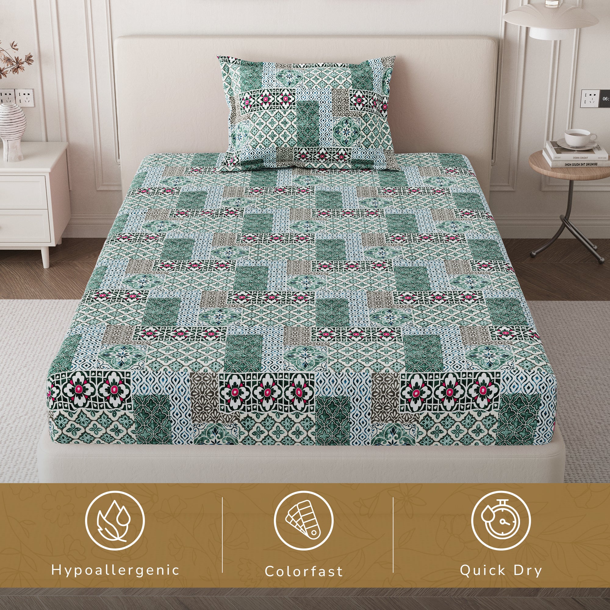 Daisy Single Bedsheet with 1 Pillow Cover 130 GSM Micropeach Heritage Mosaic Brown