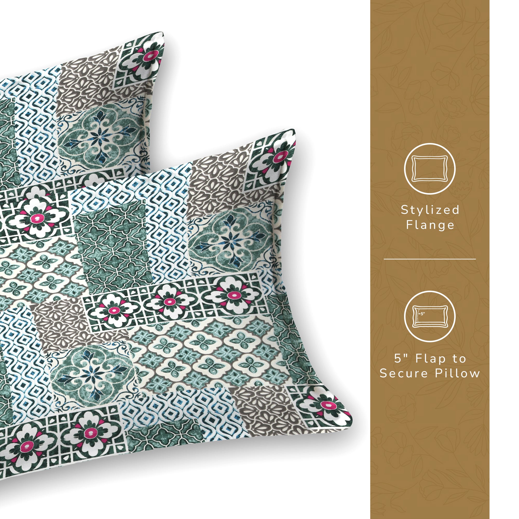 Daisy King Fitted Sheet with 2 Pillow Covers 130 GSM Micropeach Heritage Mosaic Brown