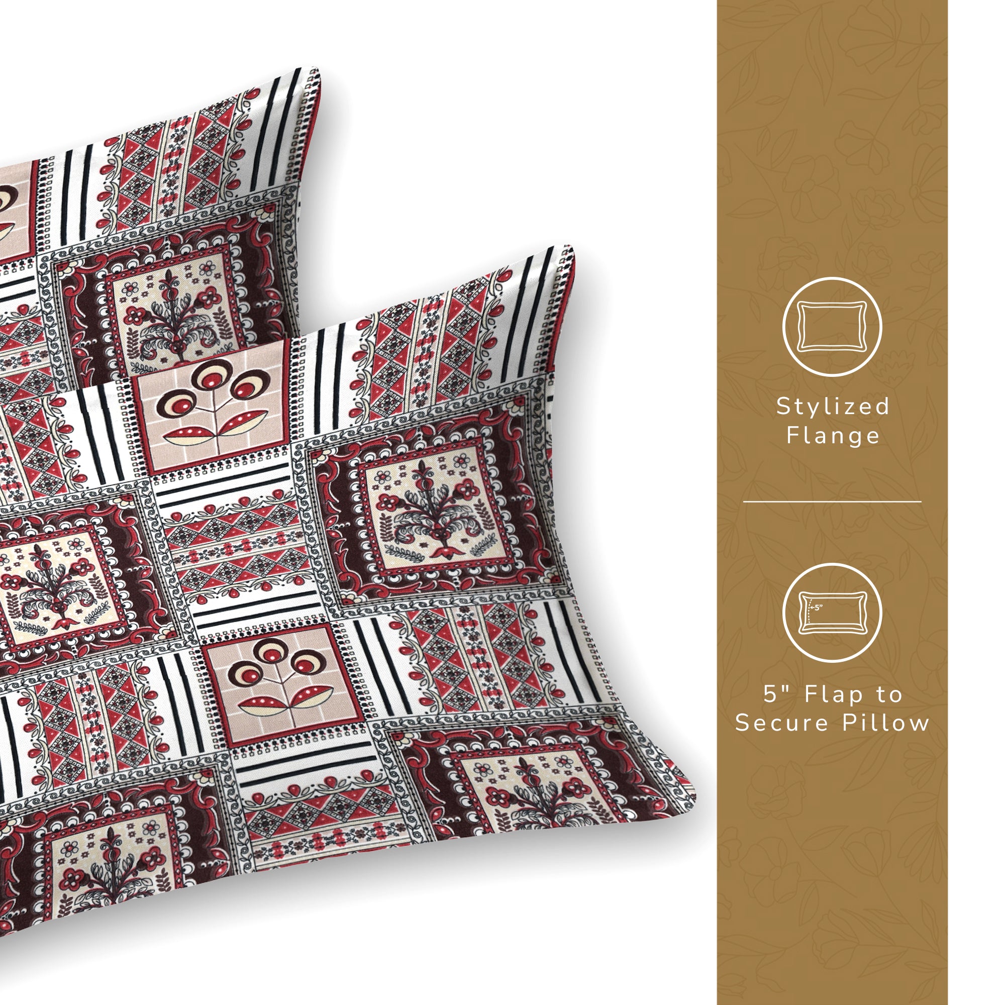 Daisy Queen Bedsheet with 2 Pillow Covers 130 GSM Micropeach Classic Block Red