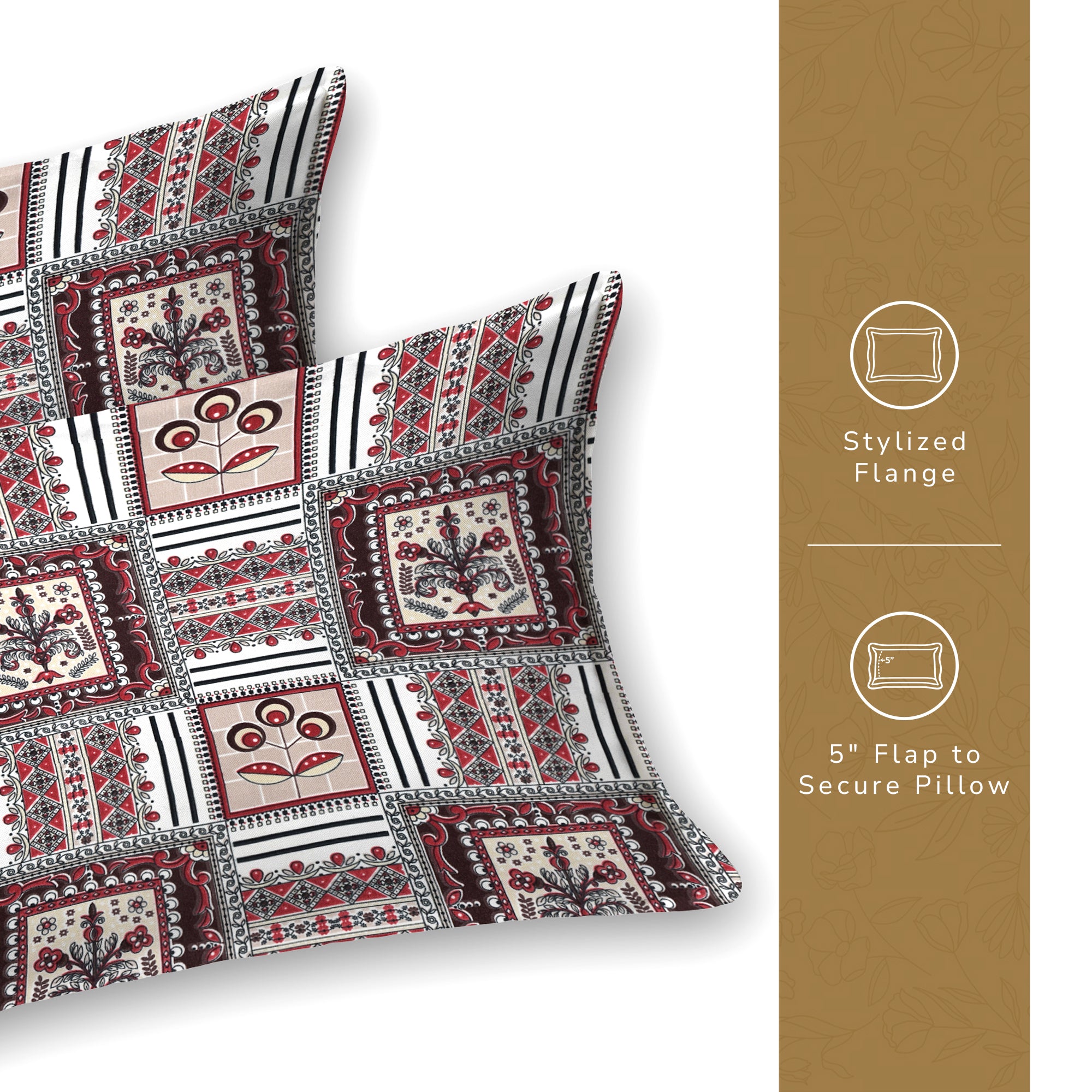 Daisy Queen Fitted Sheet with 2 Pillow Covers 130 GSM Micropeach Classic Block Red