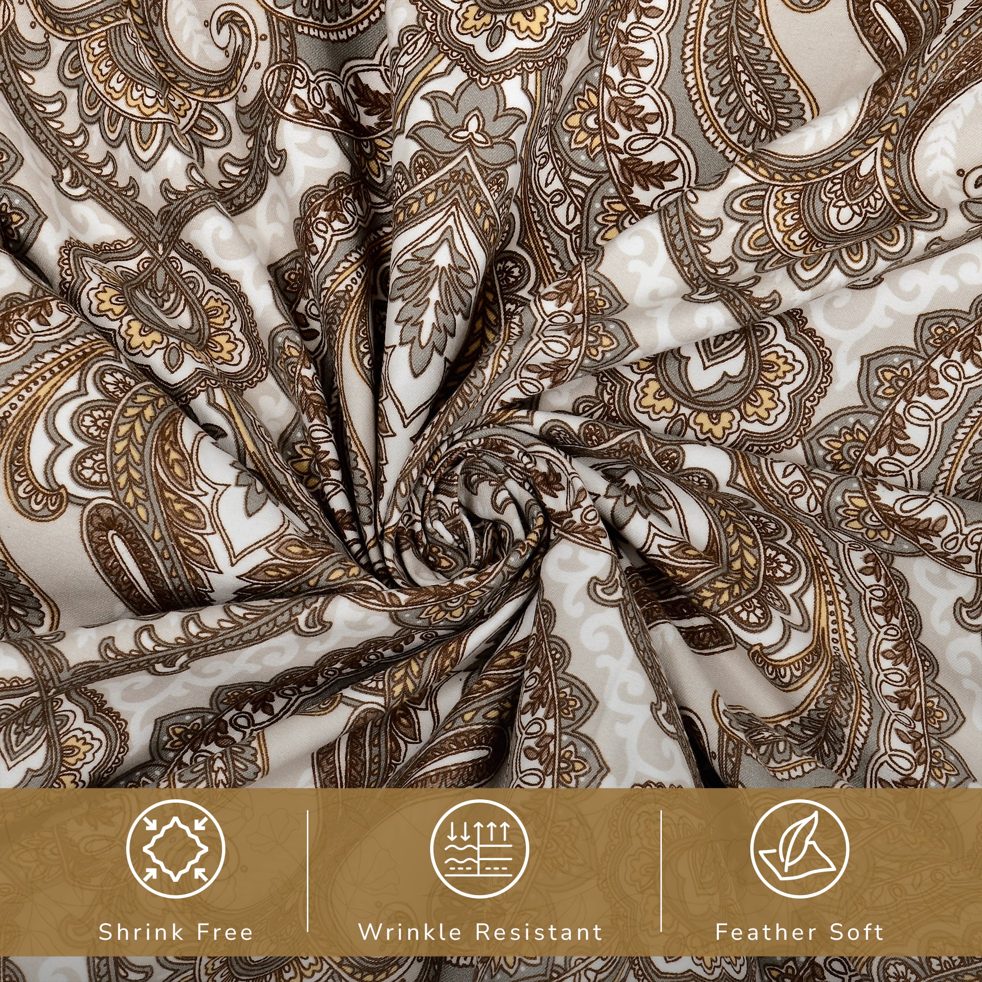 Daisy Queen Bedsheet with 2 Pillow Covers 130 GSM Micropeach Royal Damask Brown