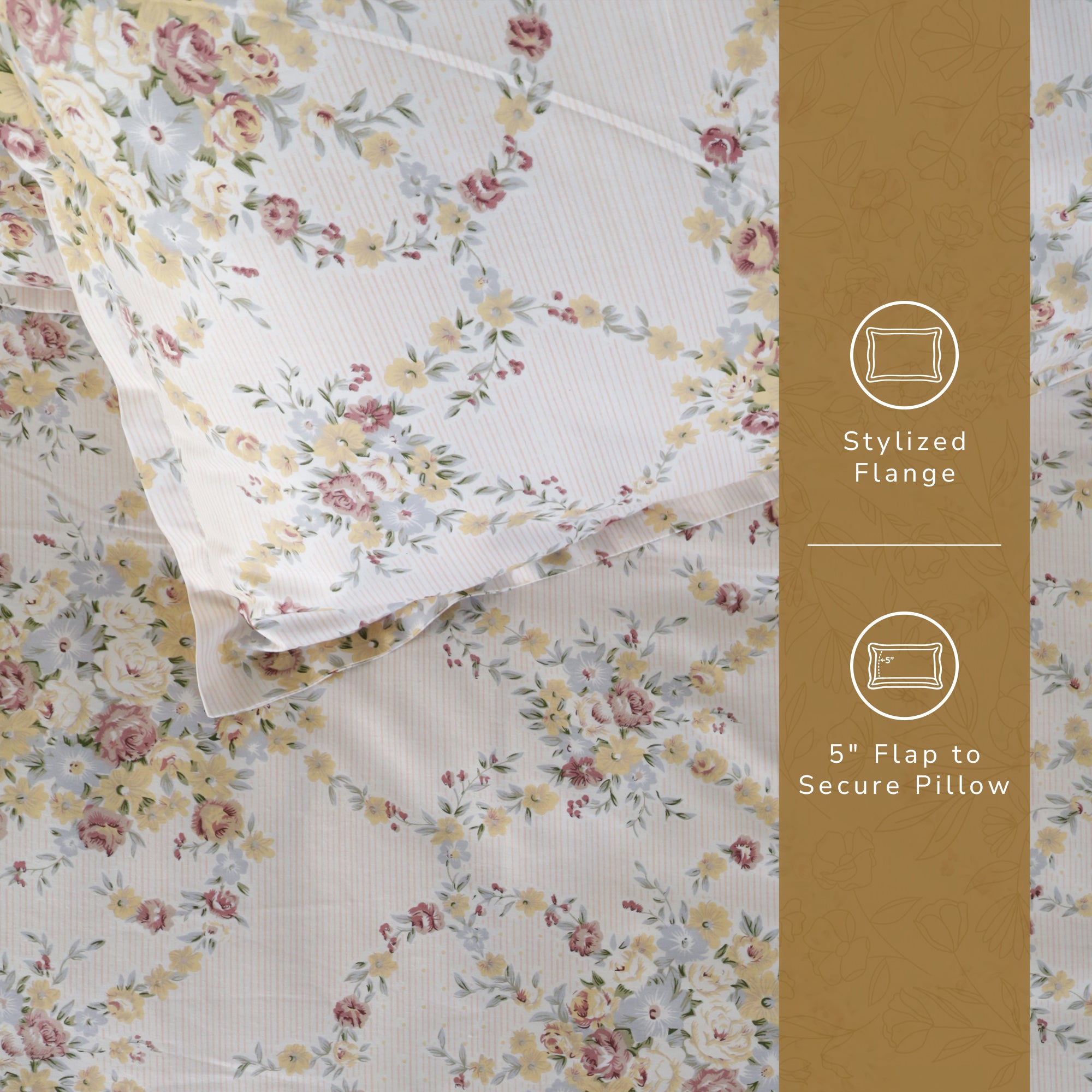 Rose King XL Bedsheet with 2 Pillow Covers 100% Cotton 160 TC Floral Wreath Cream