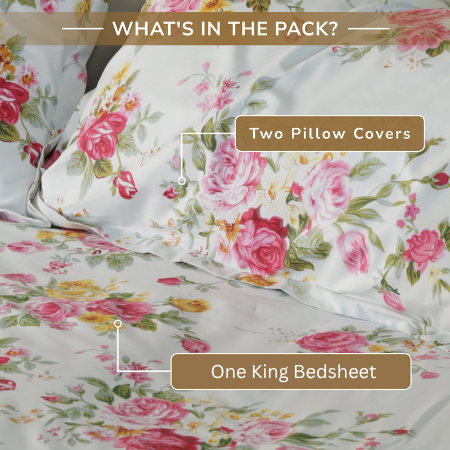 Rose King XL Bedsheet with 2 Pillow Covers 100% Cotton 160 TC Floral Garden Green