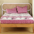 Rose Queen Fitted Sheet with 2 Pillow Covers 100% Cotton 160 TC Floral Bouquet Pink