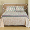 Jaipur Bagh King Bedsheet with 2 Pillow Covers 100% Cotton 120 TC Jharokha Blue Gold Print