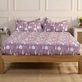 Jaipur Bagh King Fitted Sheet with 2 Pillow Covers 100% Cotton 120 TC Simple Floral Purple