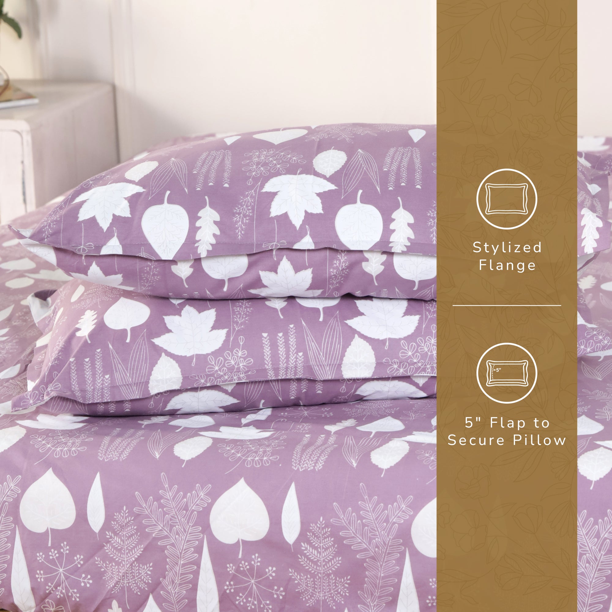 Jaipur Bagh Queen Fitted Sheet with 2 Pillow Covers 100% Cotton 120 TC Simple Floral Purple