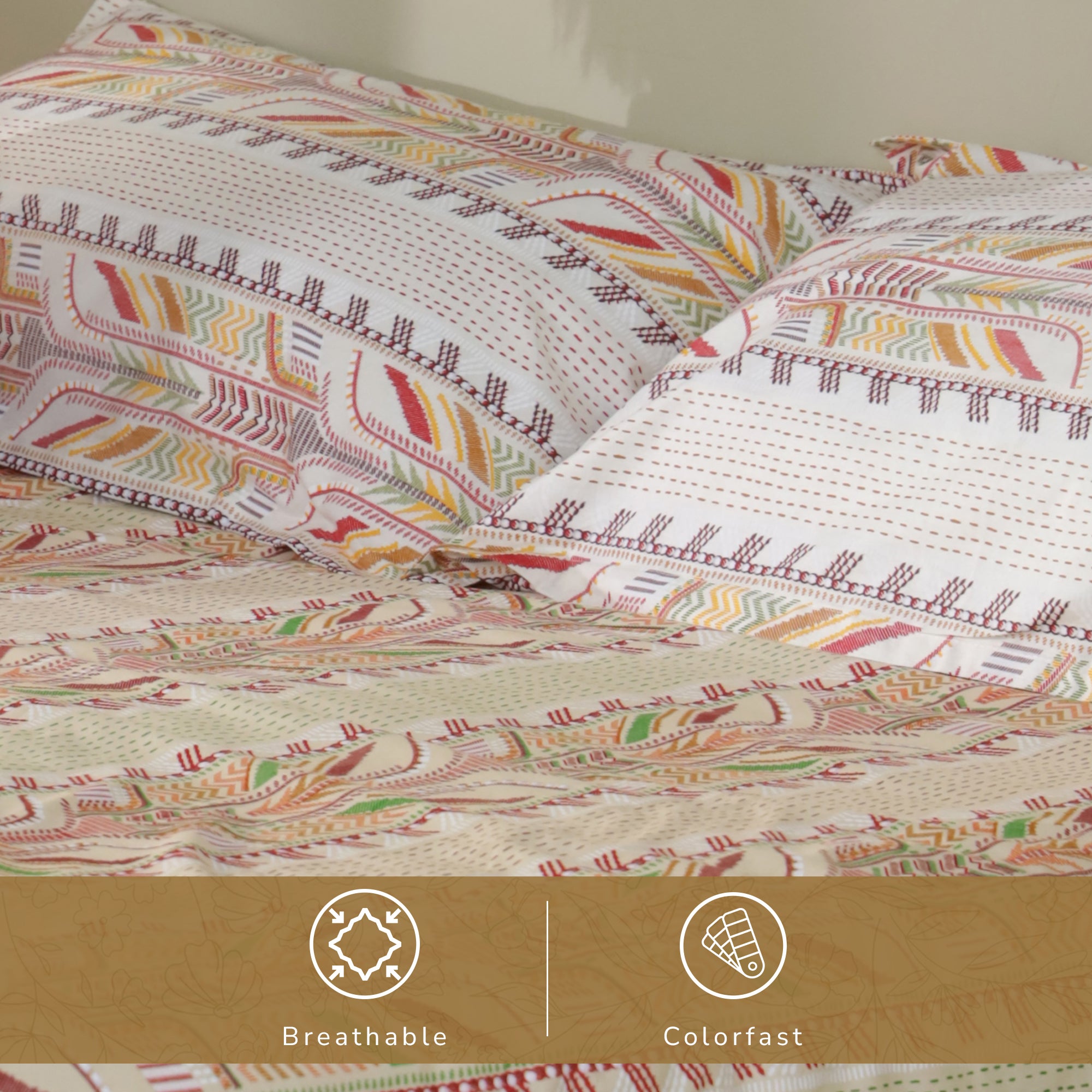 Jaipur Bagh King Bedsheet with 2 Pillow Covers 100% Cotton 120 TC Kantha Stitch Red