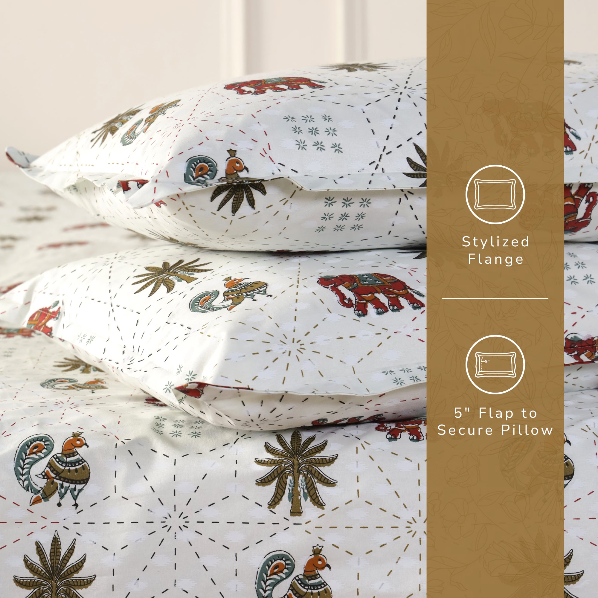 Jaipur Bagh King Bedsheet with 2 Pillow Covers 100% Cotton 120 TC Block Print Green