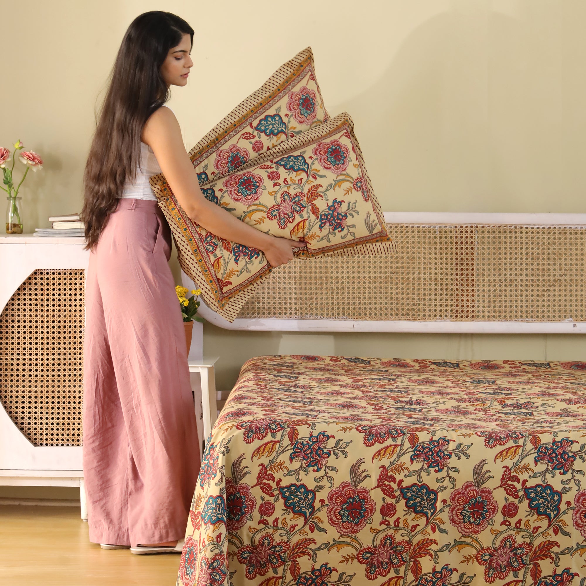 Jaipur Bagh King Bedsheet with 2 Pillow Covers 100% Cotton 120 TC Chartook Brown