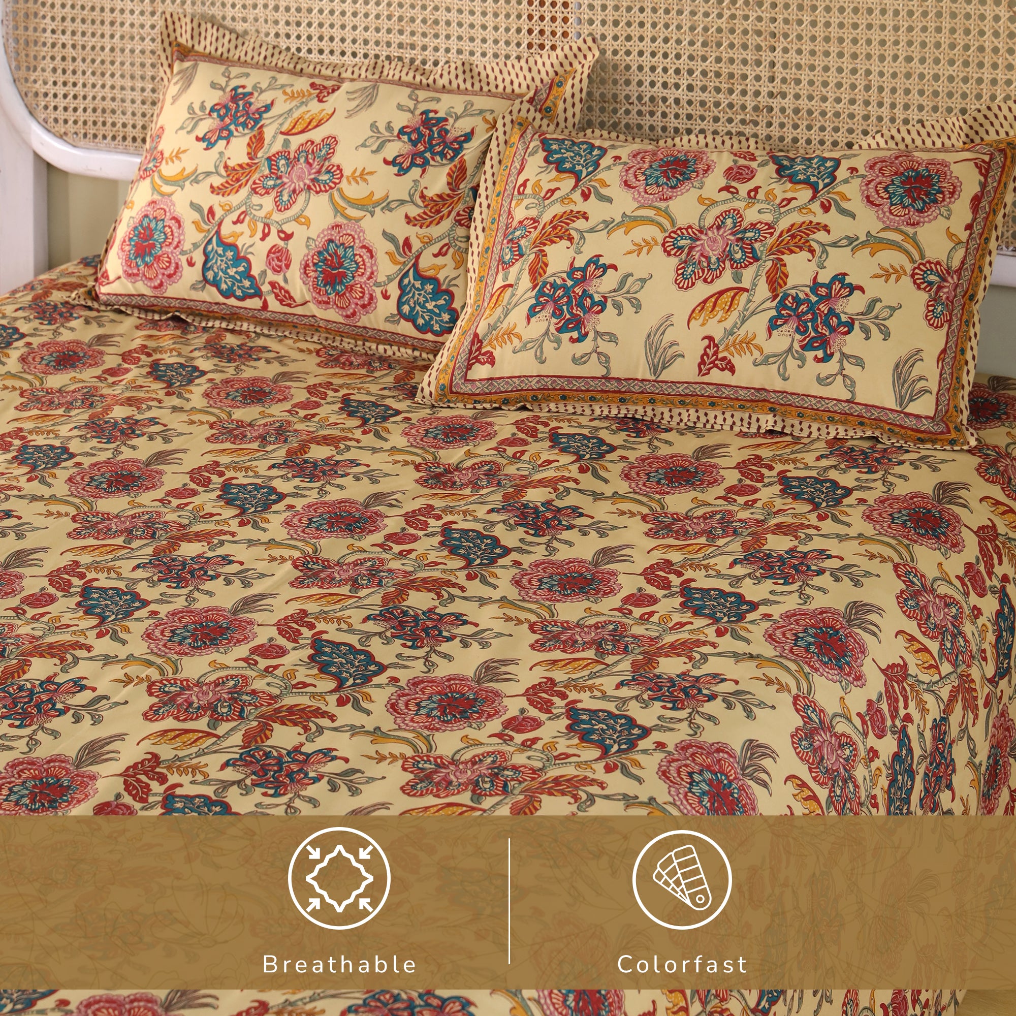 Jaipur Bagh King Bedsheet with 2 Pillow Covers 100% Cotton 120 TC Chartook Brown
