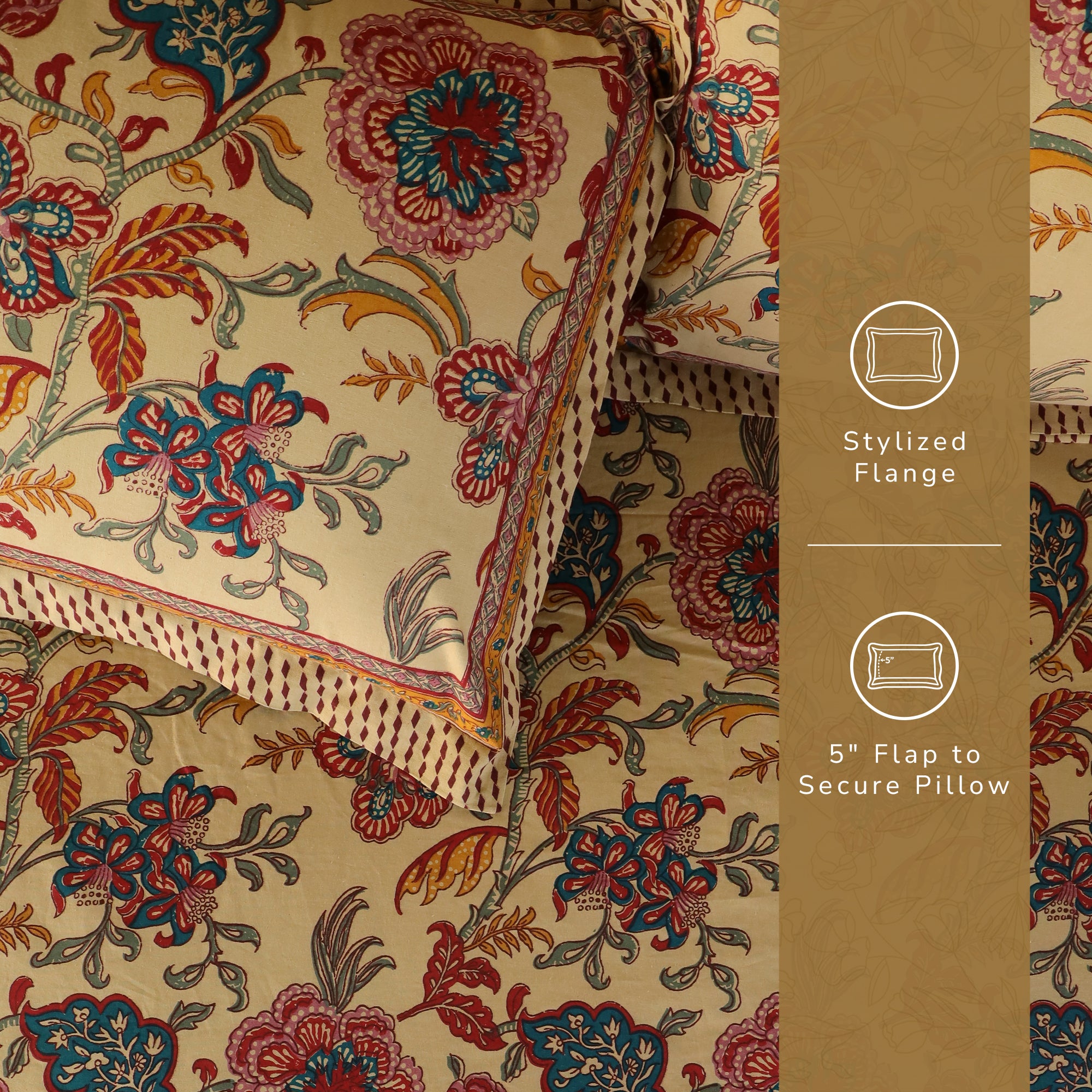 Jaipur Bagh Queen Fitted Sheet with 2 Pillow Covers 100% Cotton 120 TC Chartook Brown