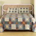 Jaipur Bagh King Bedsheet with 2 Pillow Covers 100% Cotton 120 TC Bagru Blue Gold Print