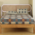Jaipur Bagh Queen Fitted Sheet with 2 Pillow Covers 100% Cotton 120 TC Bagru Blue Gold Print