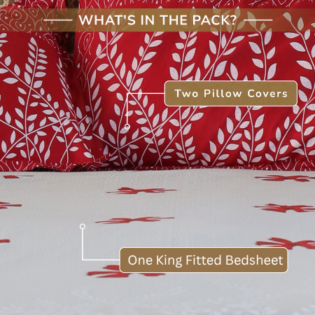 Jaipur Bagh King Fitted Sheet with 2 Pillow Covers 100% Cotton 120 TC Classy Floral Grey Khari Print
