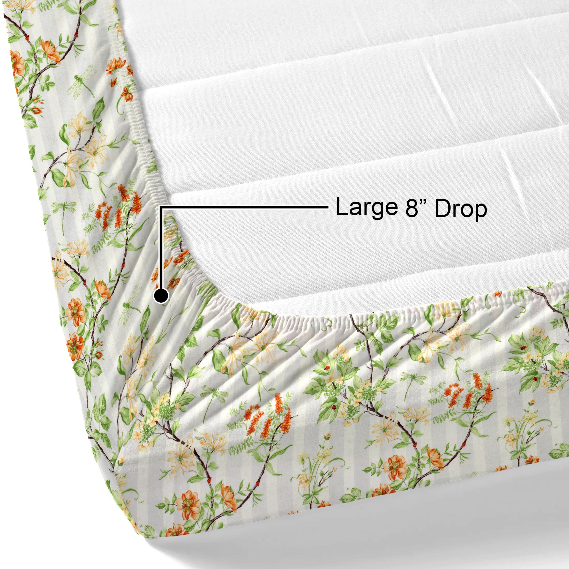 Lotus Queen Fitted Sheet with 2 Pillow Covers 100% Cotton 120 TC Floral Stripe Green
