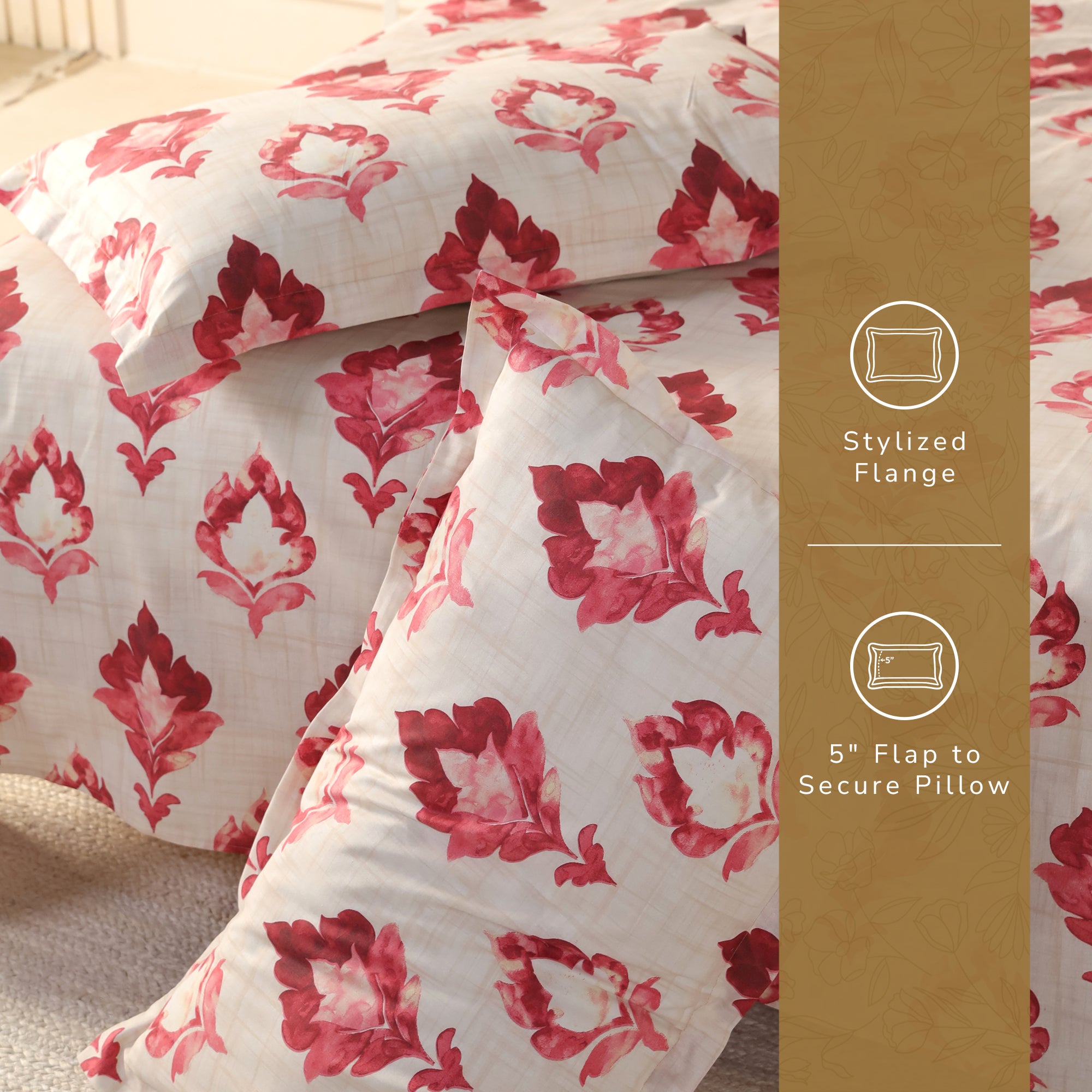 Lotus Queen Bedsheet with 2 Pillow Covers 100% Cotton 120 TC Classic Indian Red