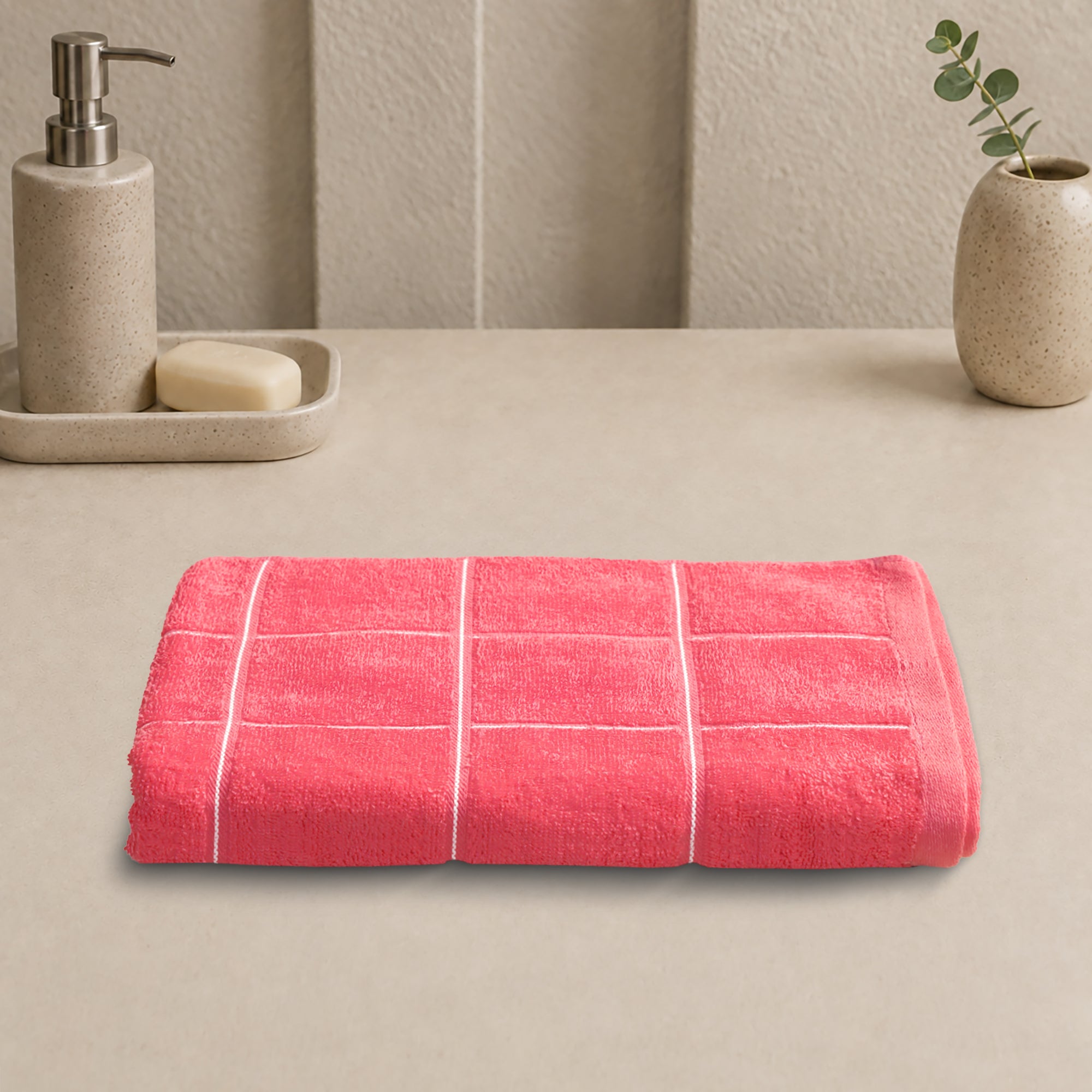 Jasmine Bath Towel 100% Cotton 365 GSM Classic Check Coral