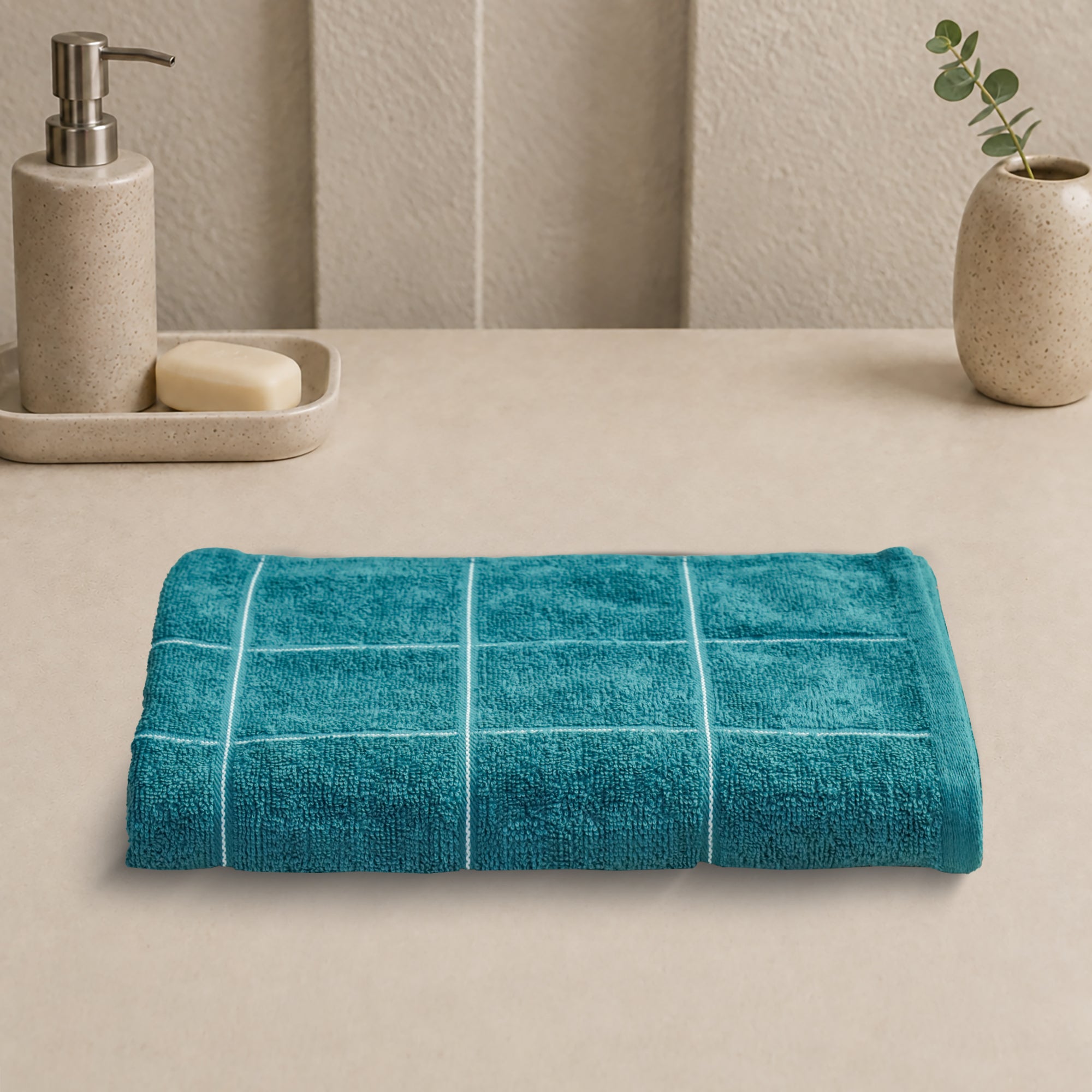 Jasmine Bath Towel 100% Cotton 365 GSM Classic Check Teal