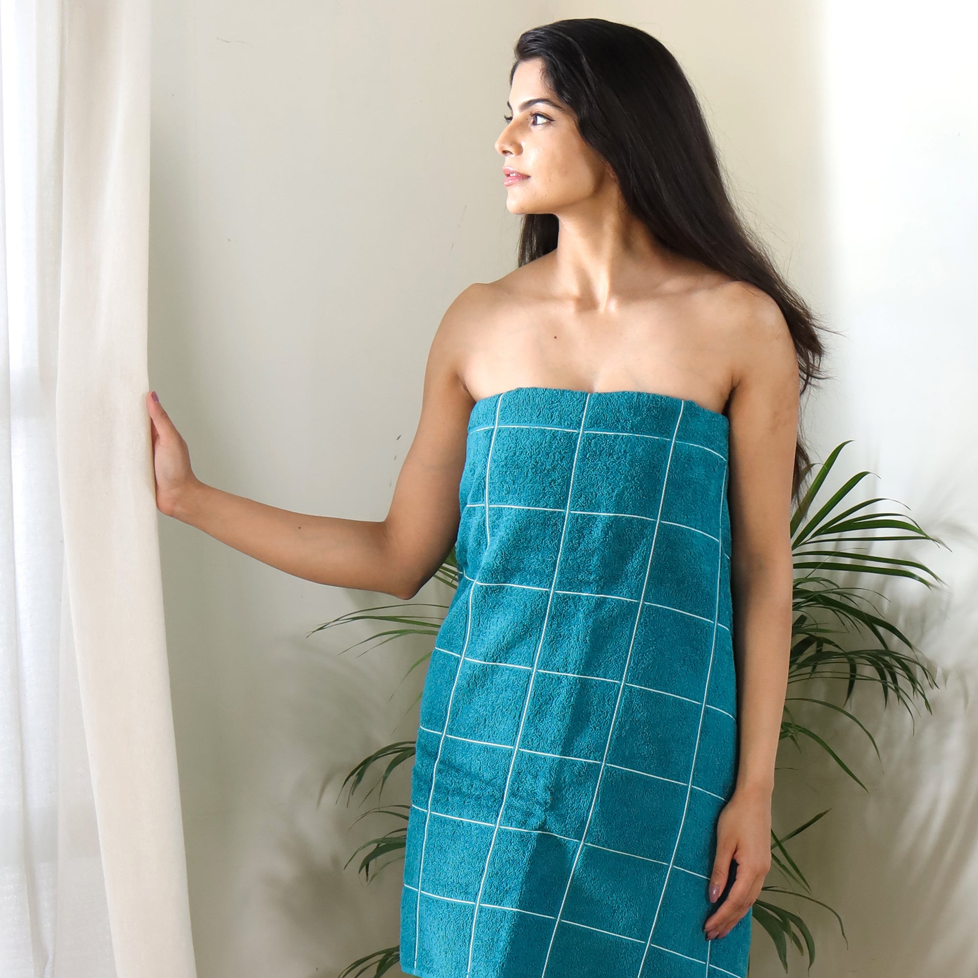 Jasmine Bath Towel 100% Cotton 365 GSM Classic Check Teal