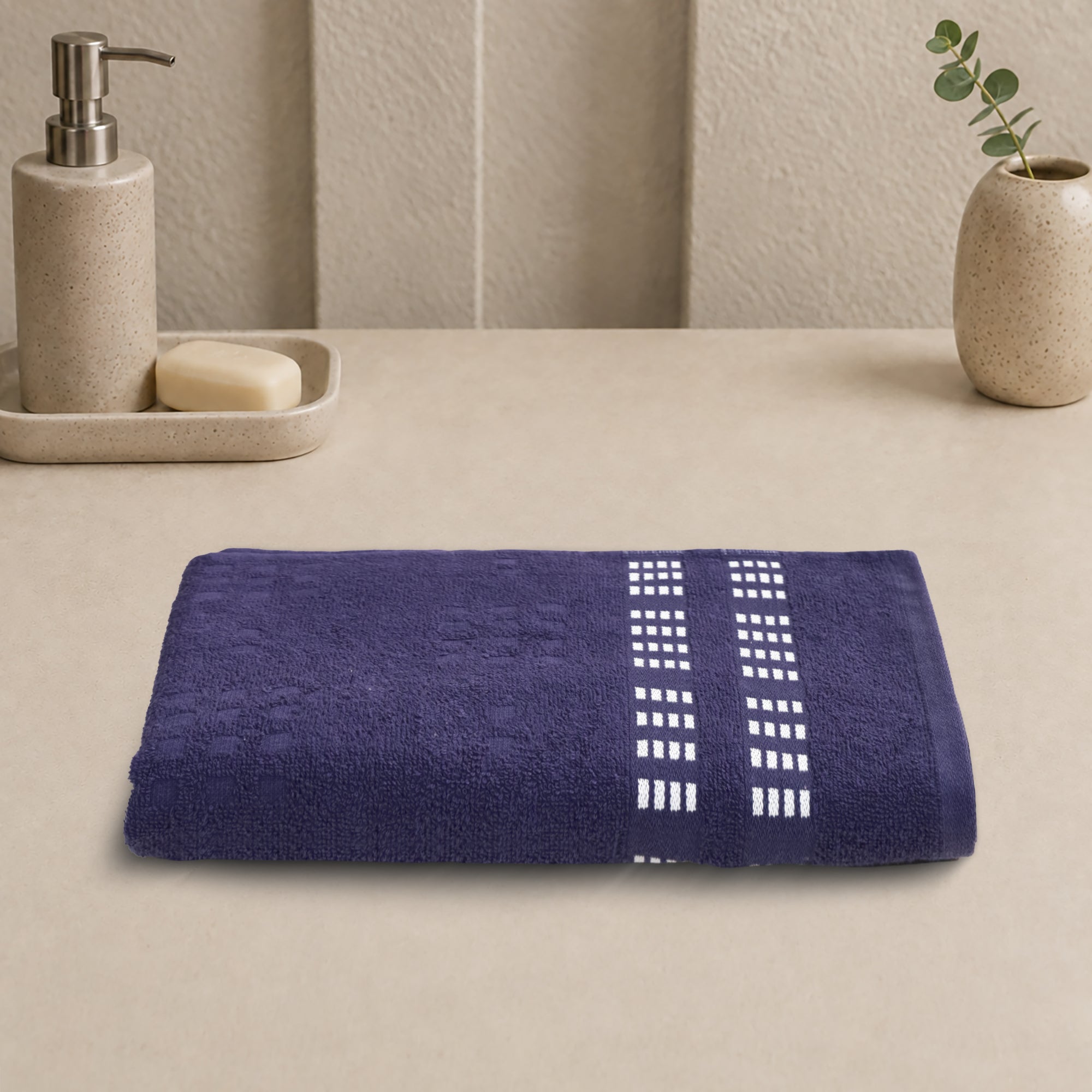Lotus Bath Towel 100% Cotton 365 GSM Sculpted Border Navy