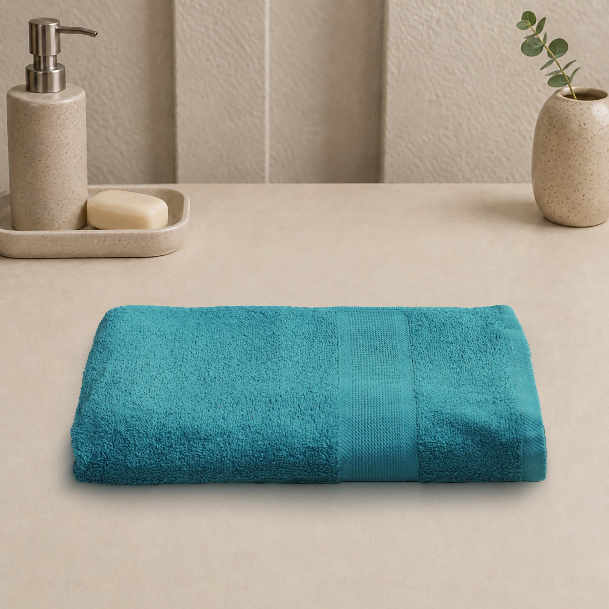 Rose Bath Towel 100% Cotton 420 GSM Self Border Teal