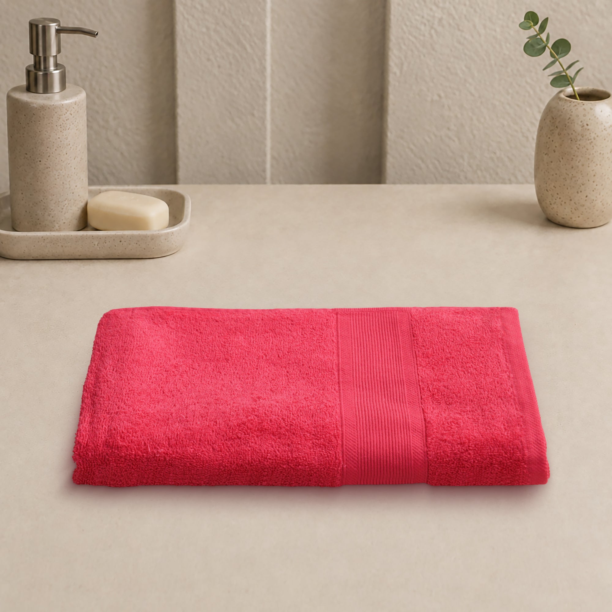 Rose Bath Towel 100% Cotton 420 GSM Self Border Fuschia