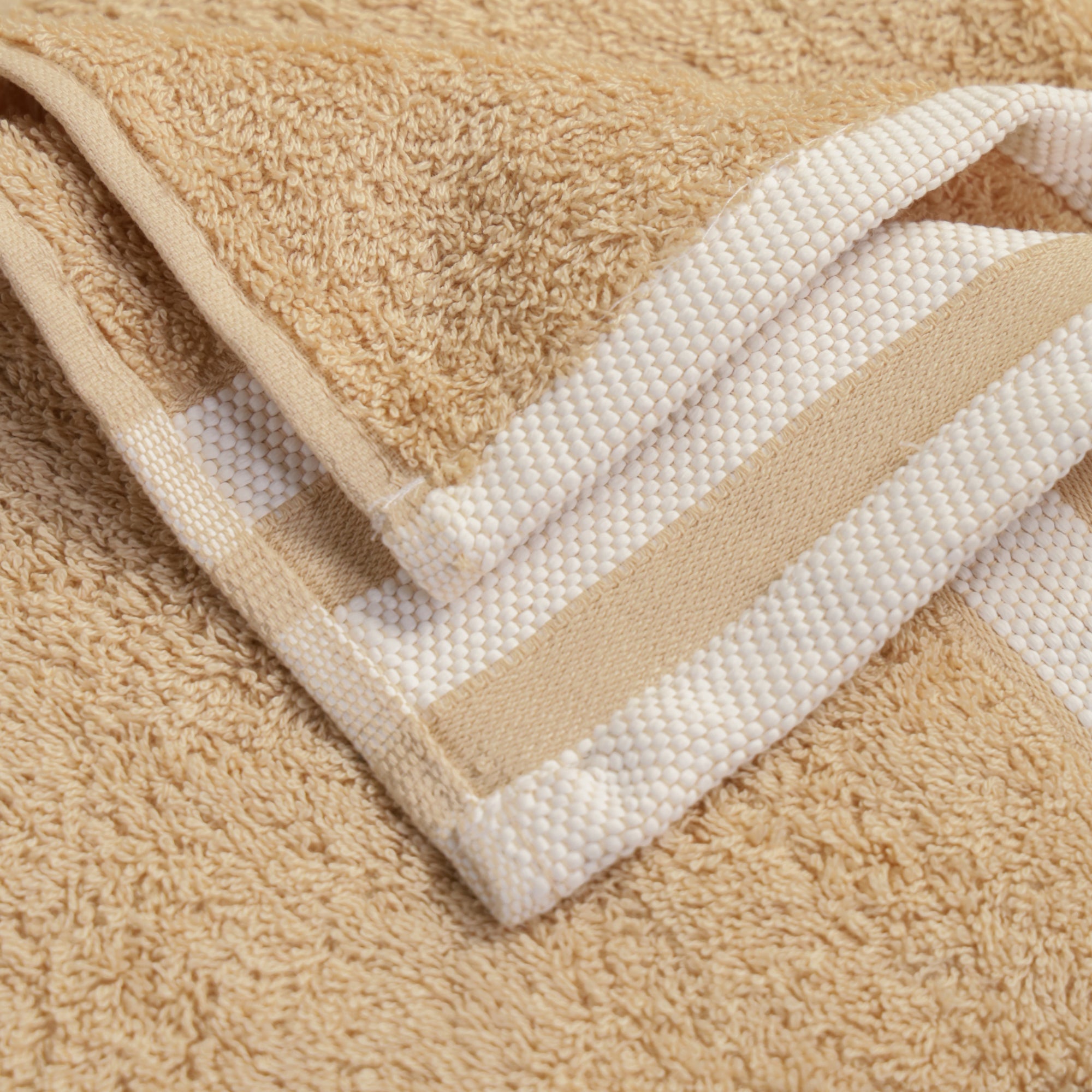 Lily Bath Towel Large 100% Cotton 550 GSM White Border Beige Long Pile