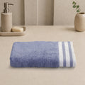 Lily Bath Towel Large 100% Cotton 550 GSM White Border Ice Blue Long Pile
