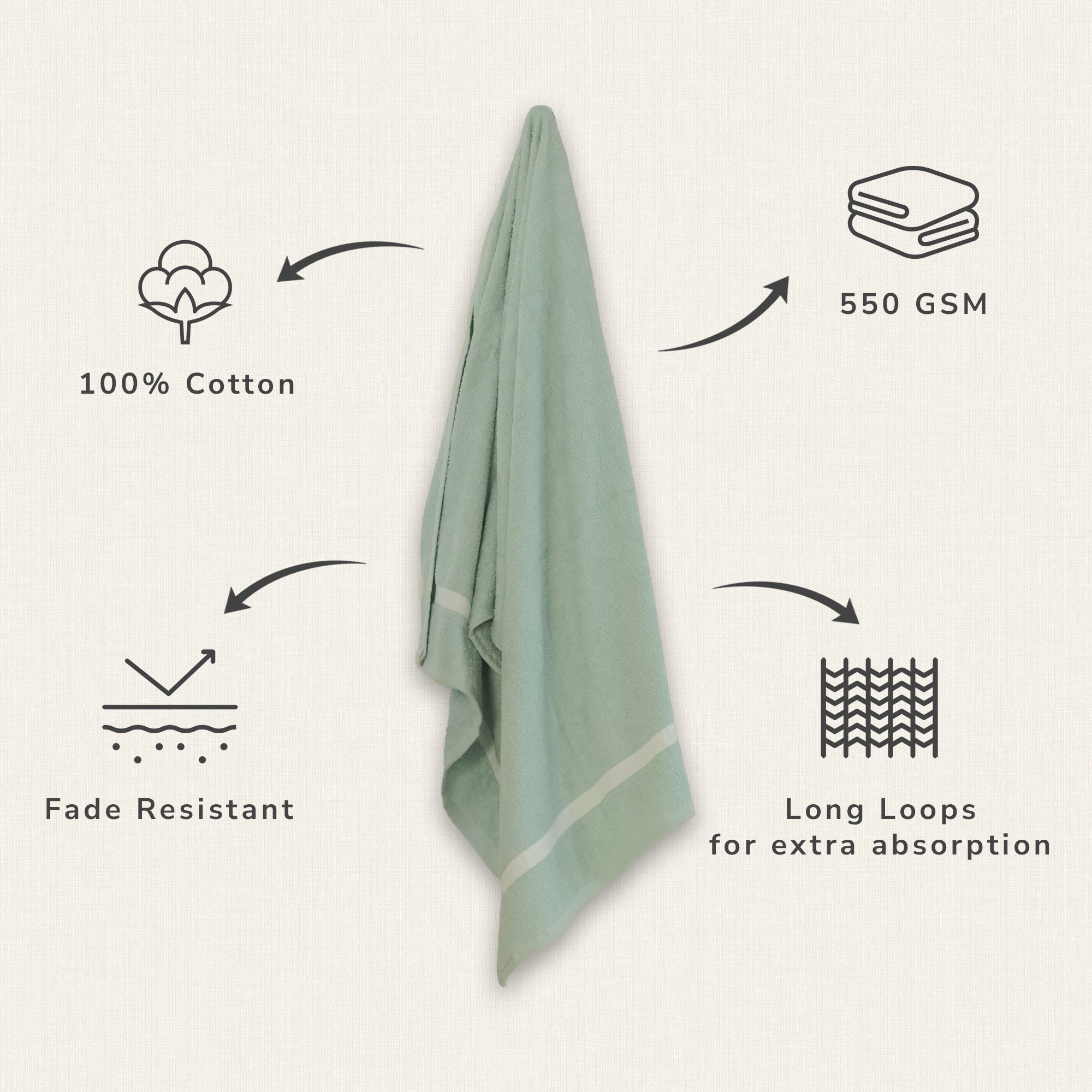 Daisy Bath Towel 100% Cotton 360 GSM Single Border Mint