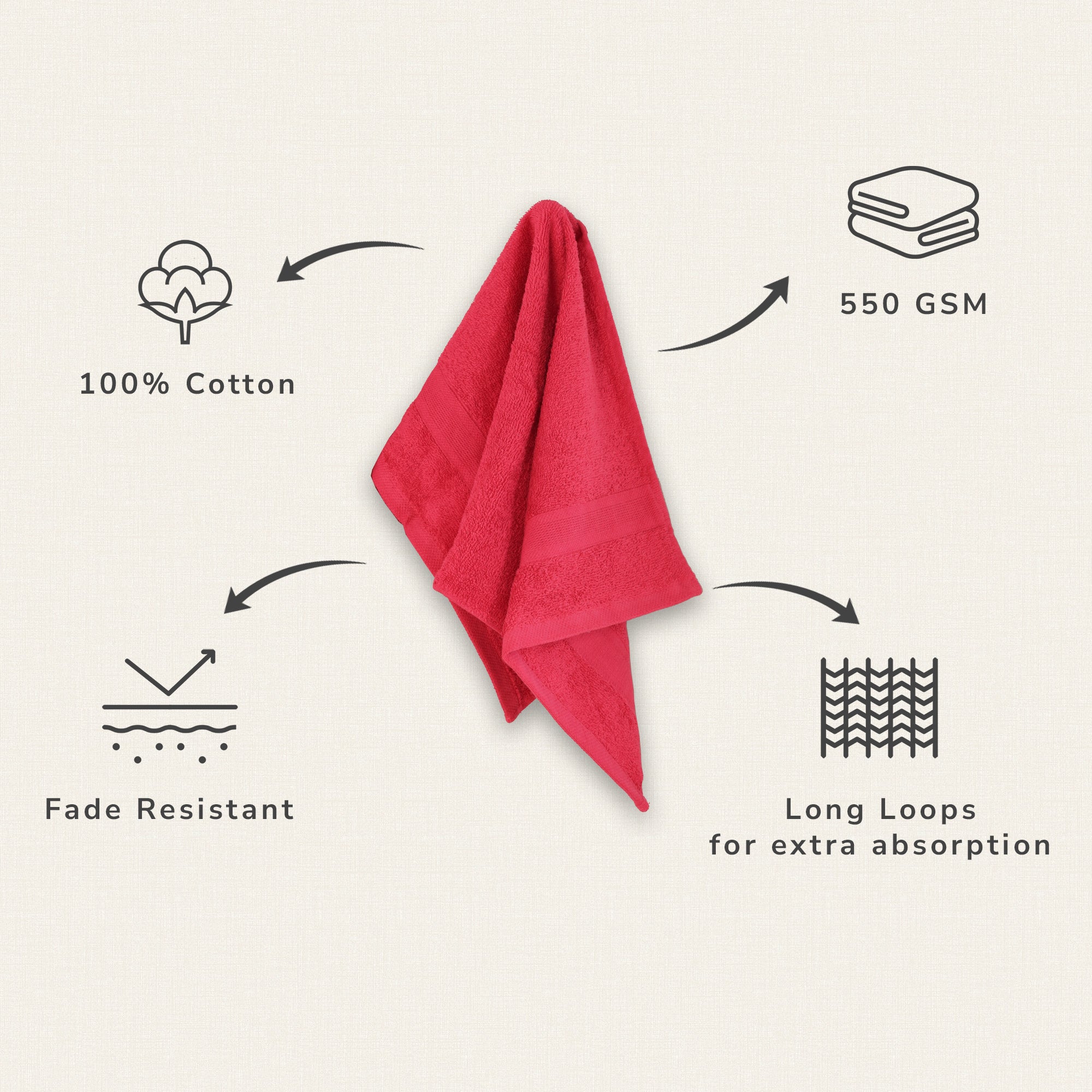 Rose Hand Towel (Set of 2) 100% Cotton 420 GSM Self Border Fuschia
