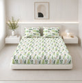 Lily Queen Fitted Sheet with 2 Pillow Covers 100% Cotton 180 TC Twill Weave Modern Floral Green
