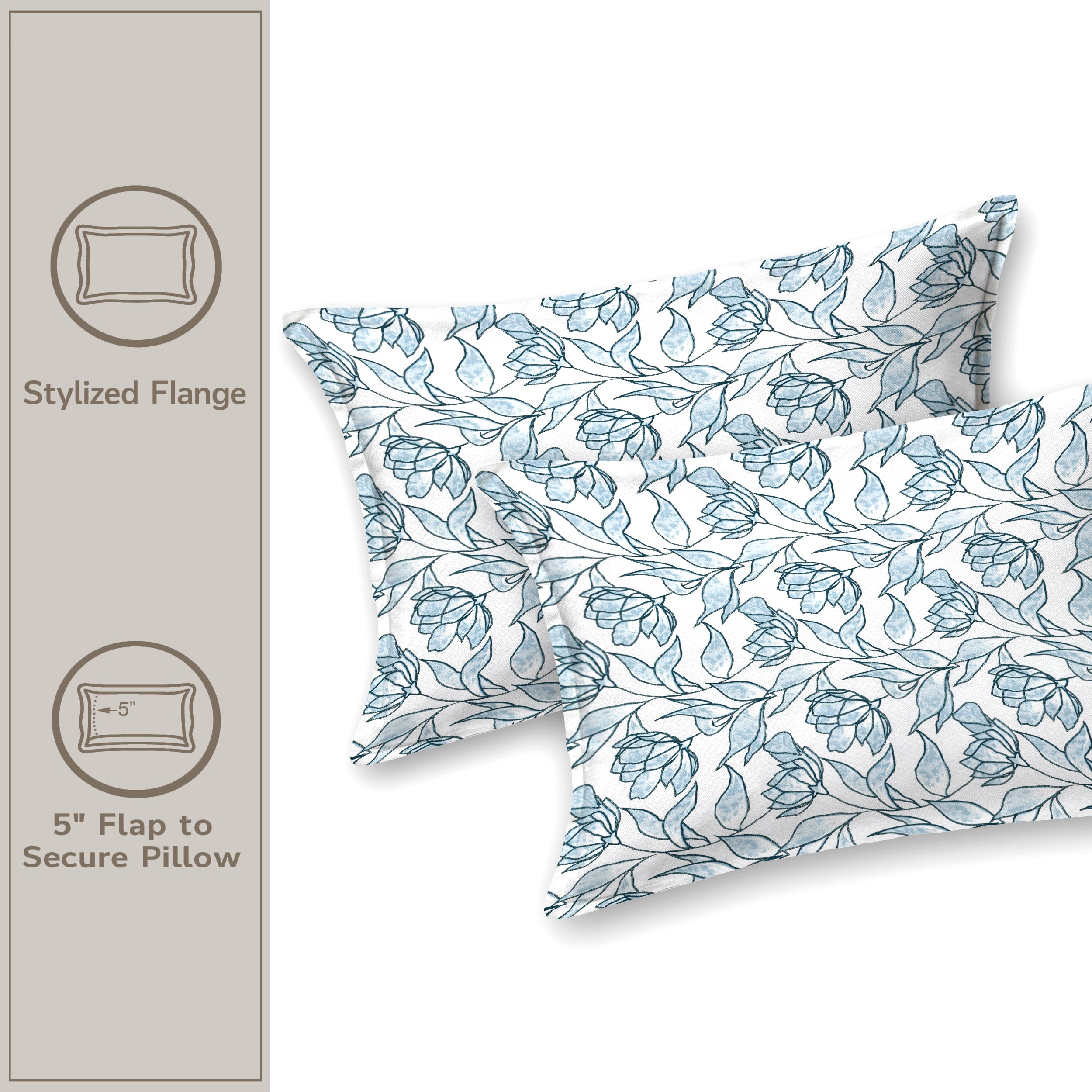 Lily King Fitted Sheet with 2 Pillow Covers 100% Cotton 180 TC Twill Weave Orient Bell Blue