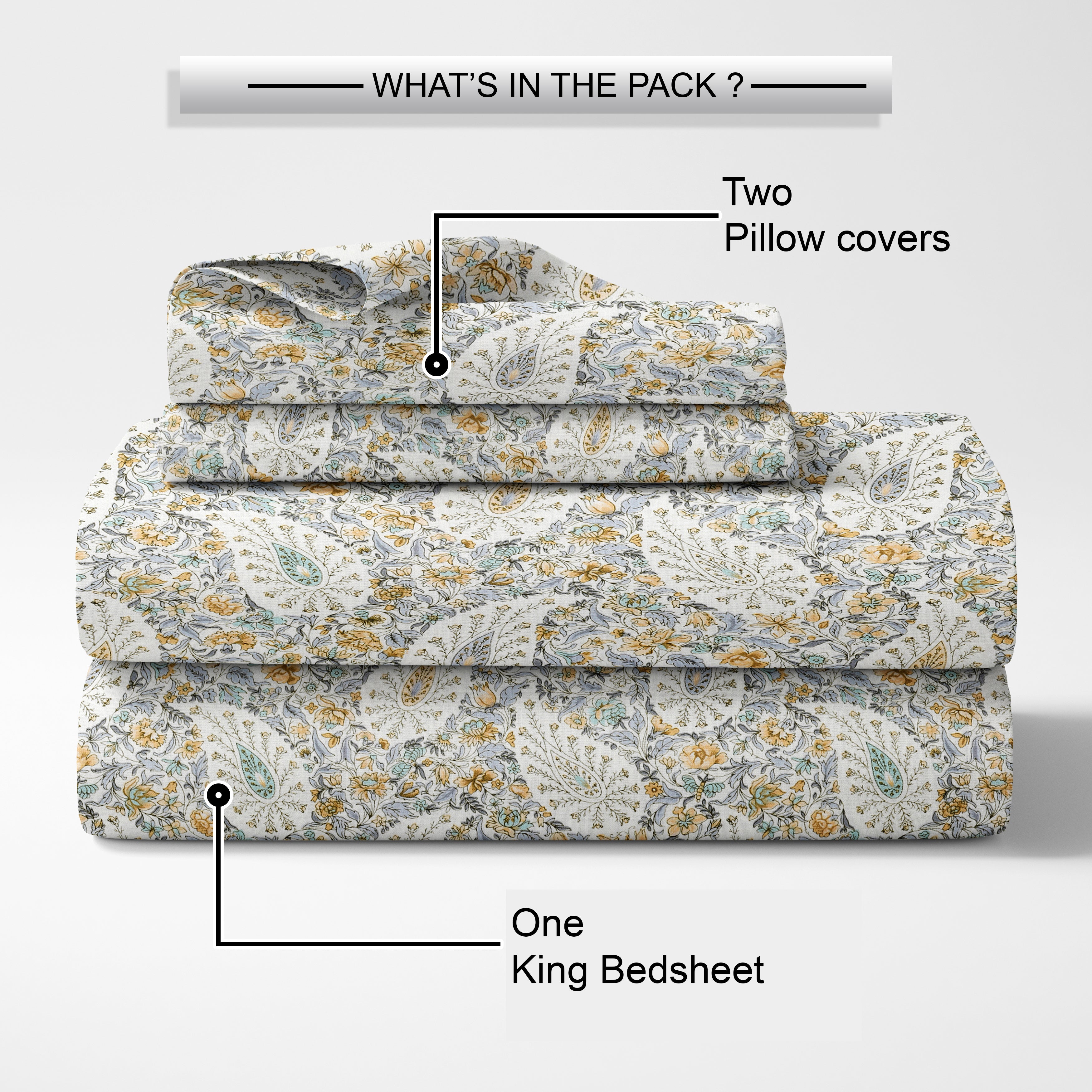 Lily King Fitted Sheet with 2 Pillow Covers 100% Cotton 180 TC Twill Weave Indian Paisley Blue