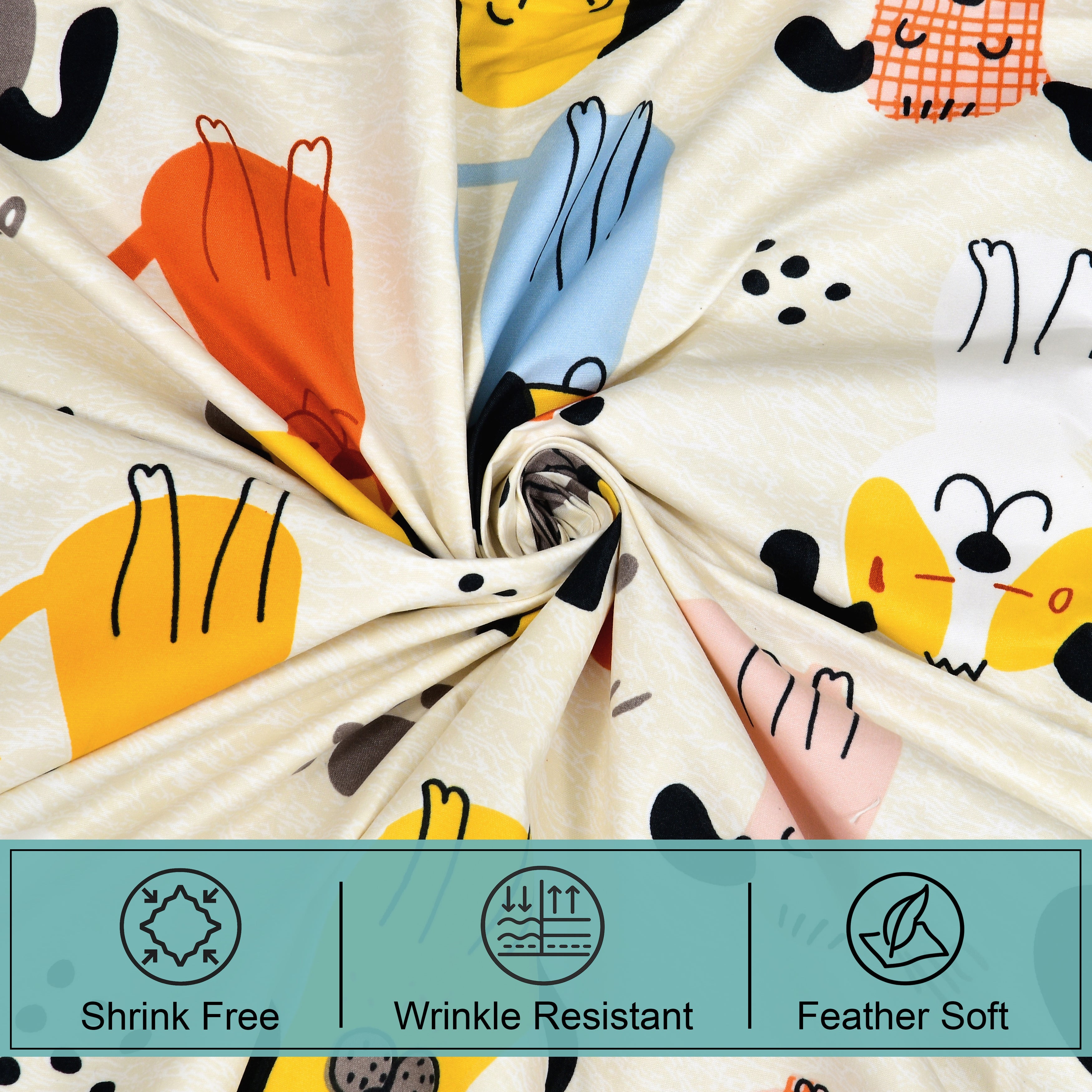 Little Joy Queen Bedsheet with 2 Pillow Covers 130 GSM Micropeach Cute Puppies White