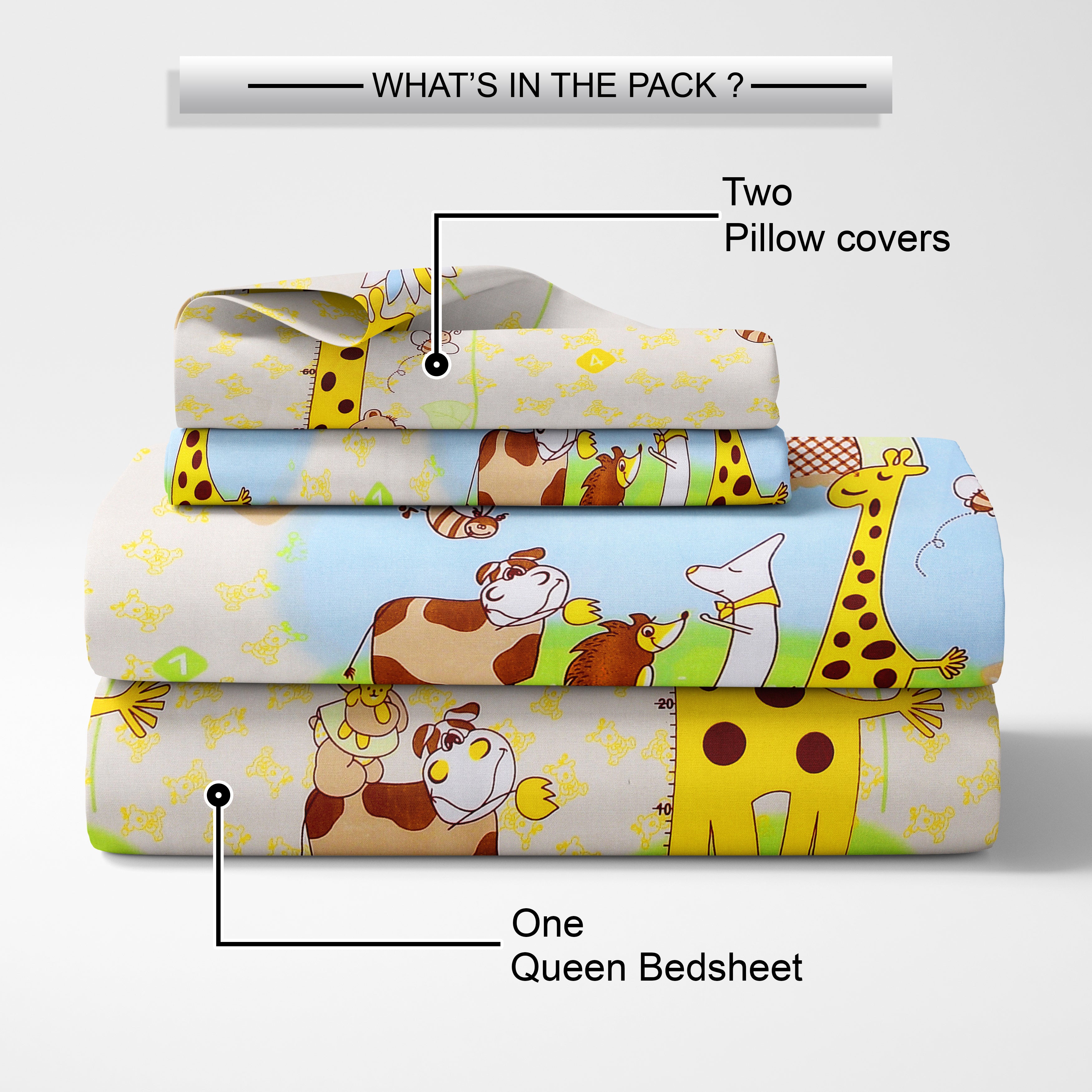Little Joy Queen Bedsheet with 2 Pillow Covers 130 GSM Micropeach Funny Toons Yellow