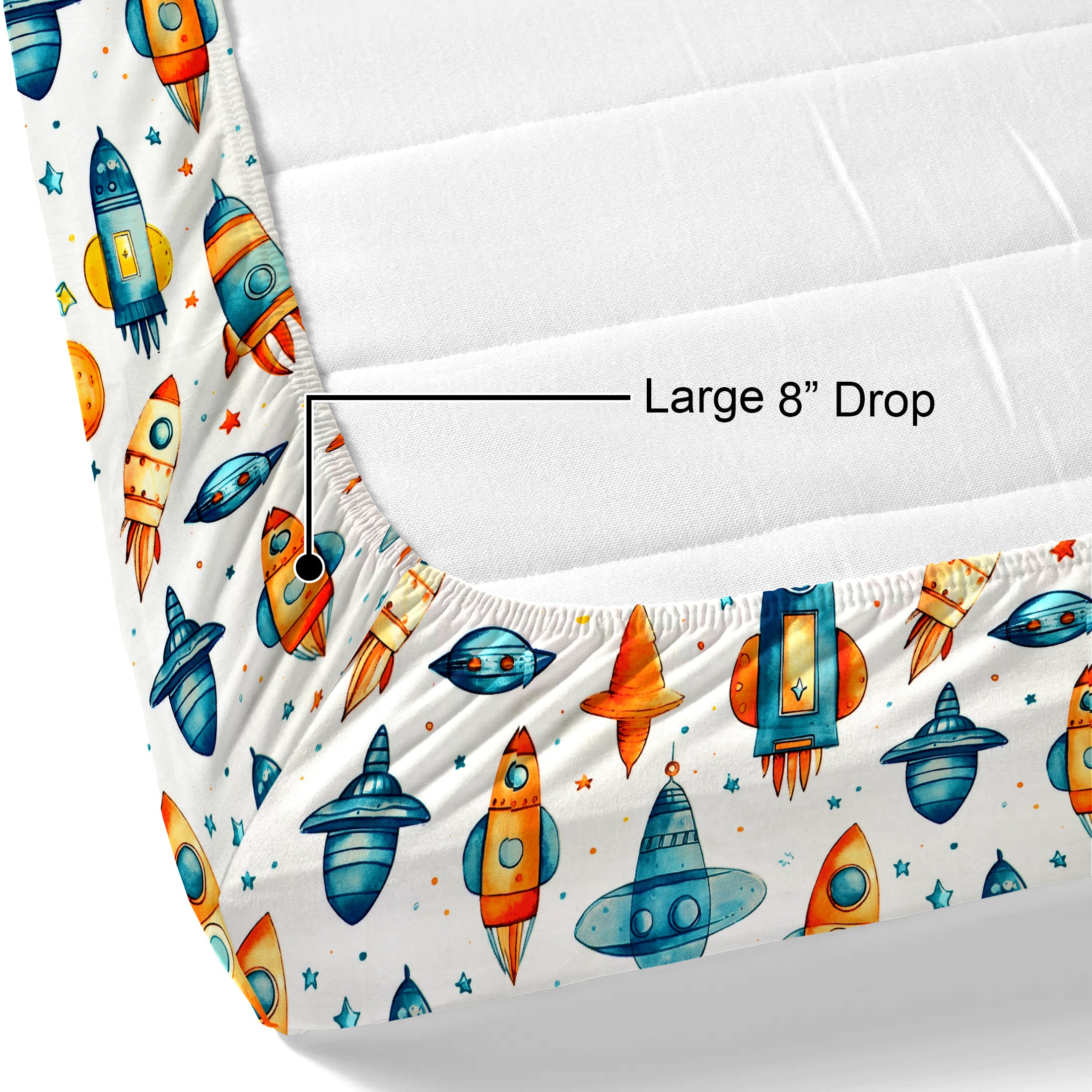 Little Joy Queen Fitted Sheet with 2 Pillow Covers 130 GSM Micropeach Space Craft White