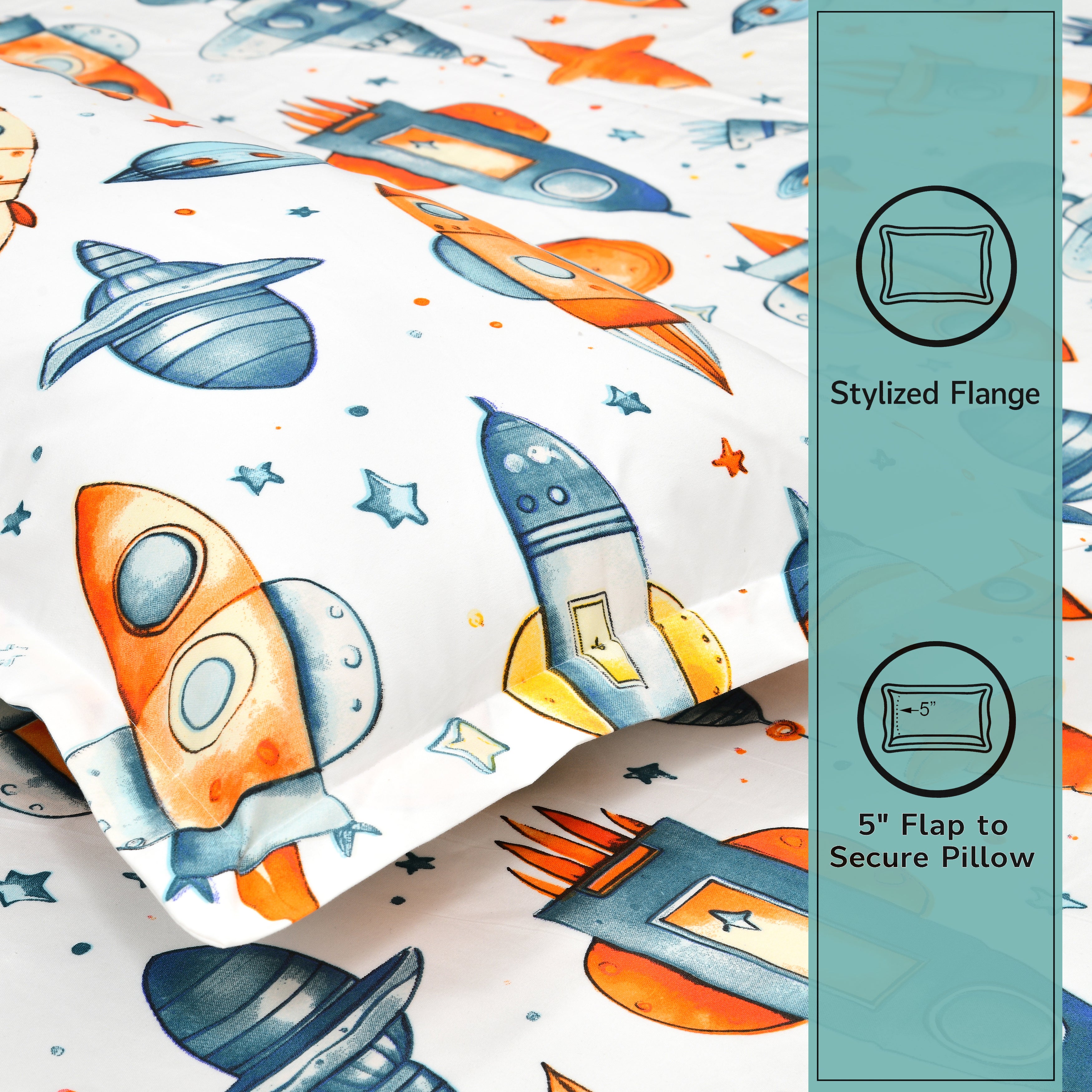 Little Joy Singe Fitted Sheet with 1 Pillow Cover 130 GSM Micropeach Space Craft White