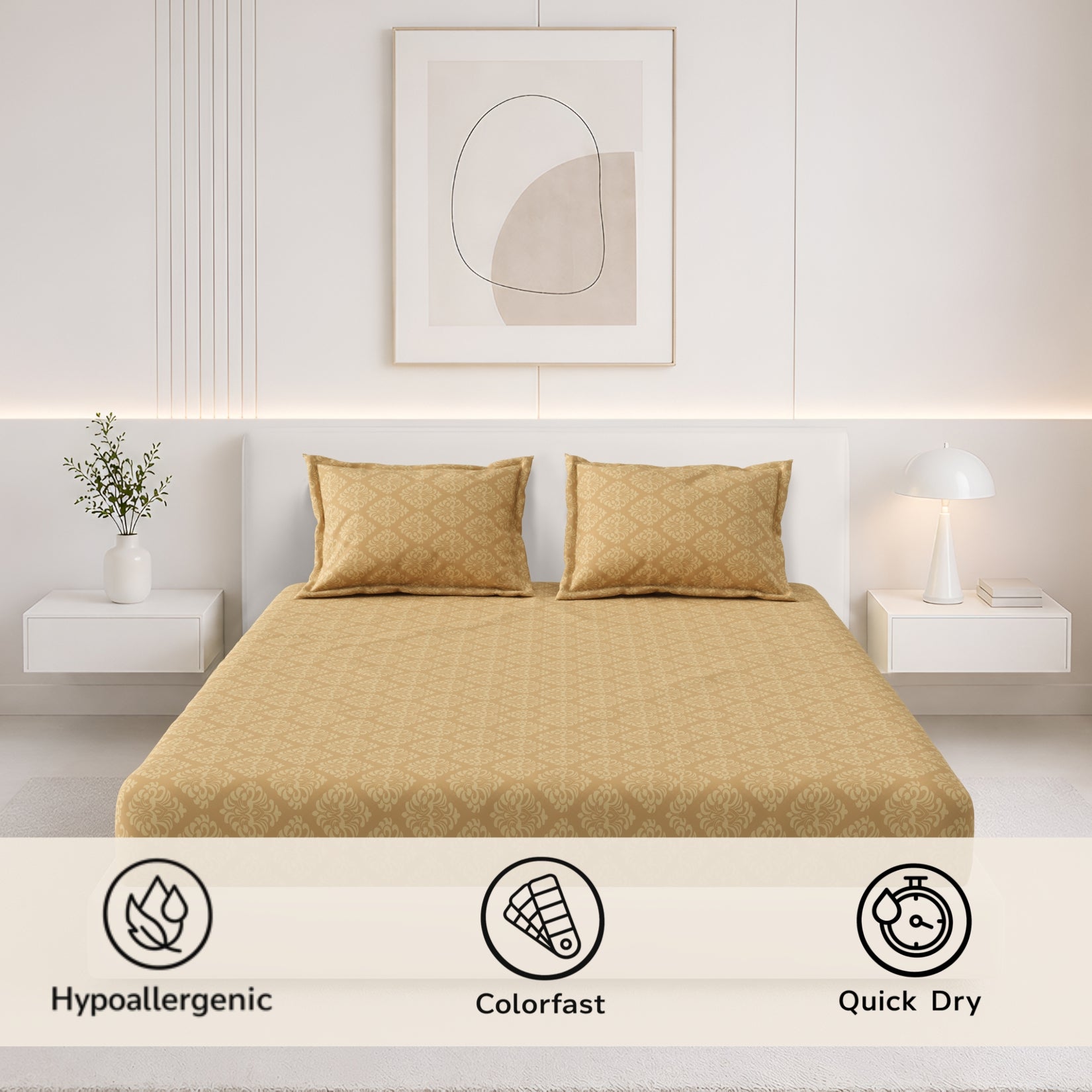 Jasmine King XL Bedsheet with 2 Pillow Covers 115 GSM Micropeach Embossed Jaquard Camel