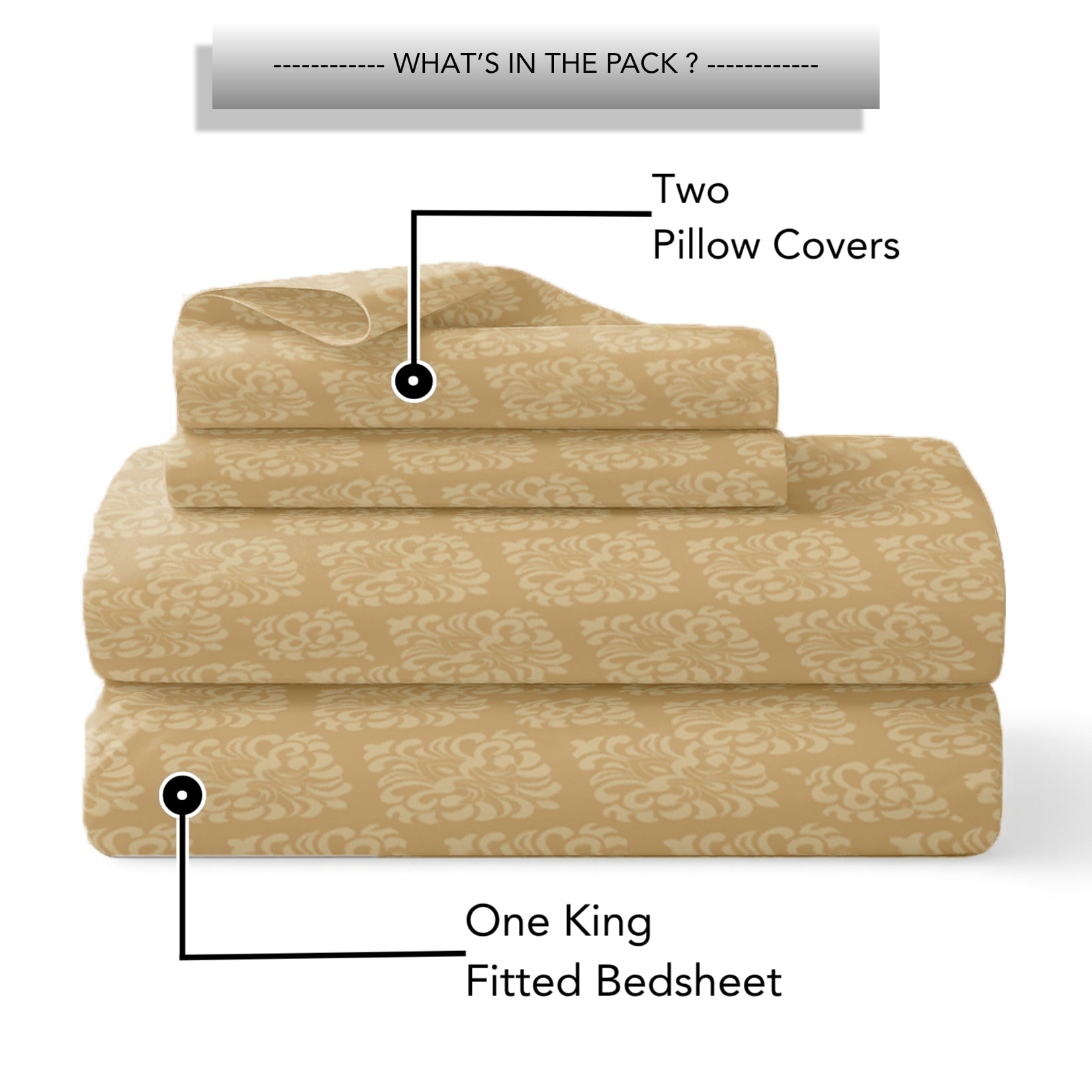 Jasmine King Fitted Sheet with 2 Pillow Covers 115 GSM Micropeach Embossed Jaquard Camel