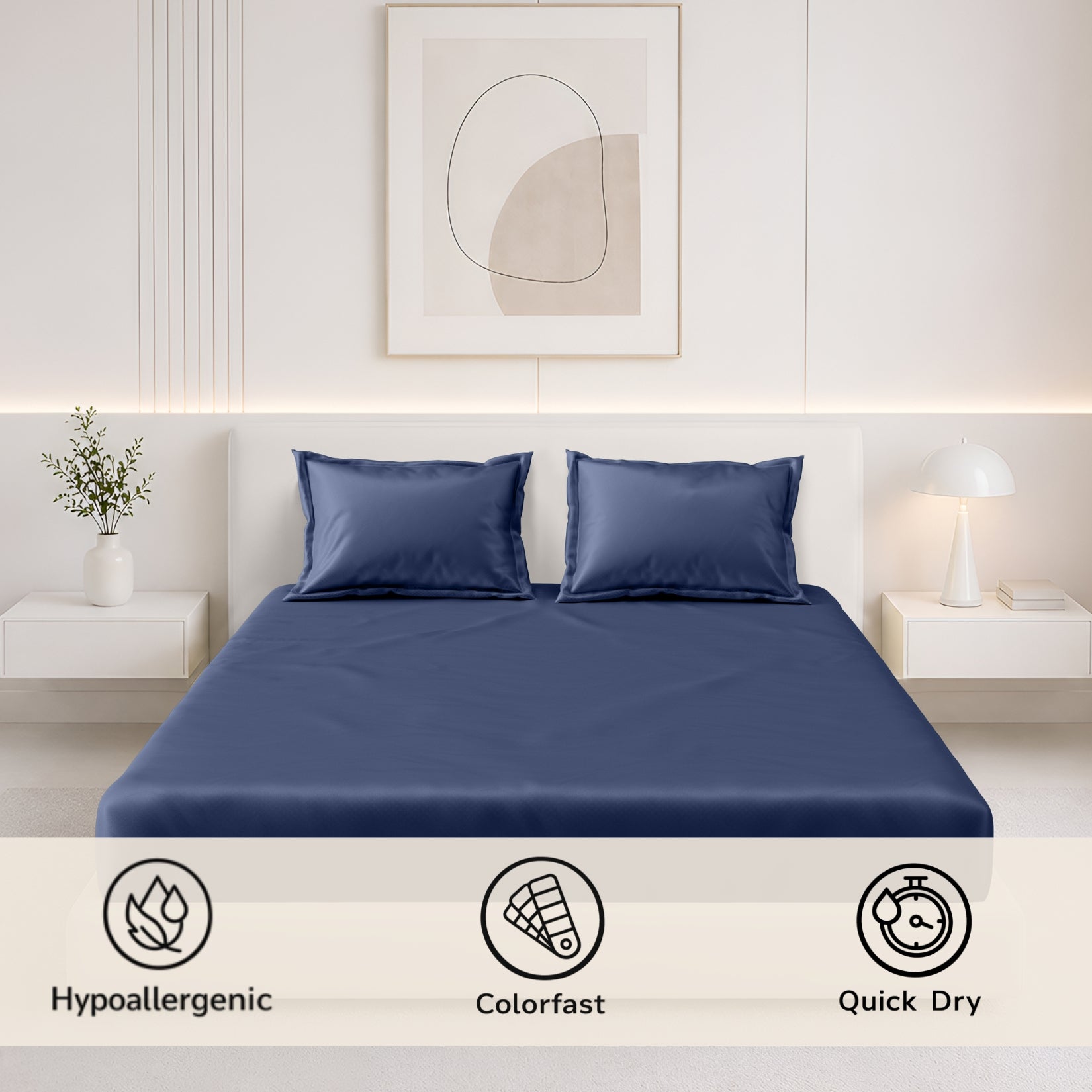 Tulip King XL Bedsheet with 2 Pillow Covers 125 GSM Micropeach Super Sateen Navy