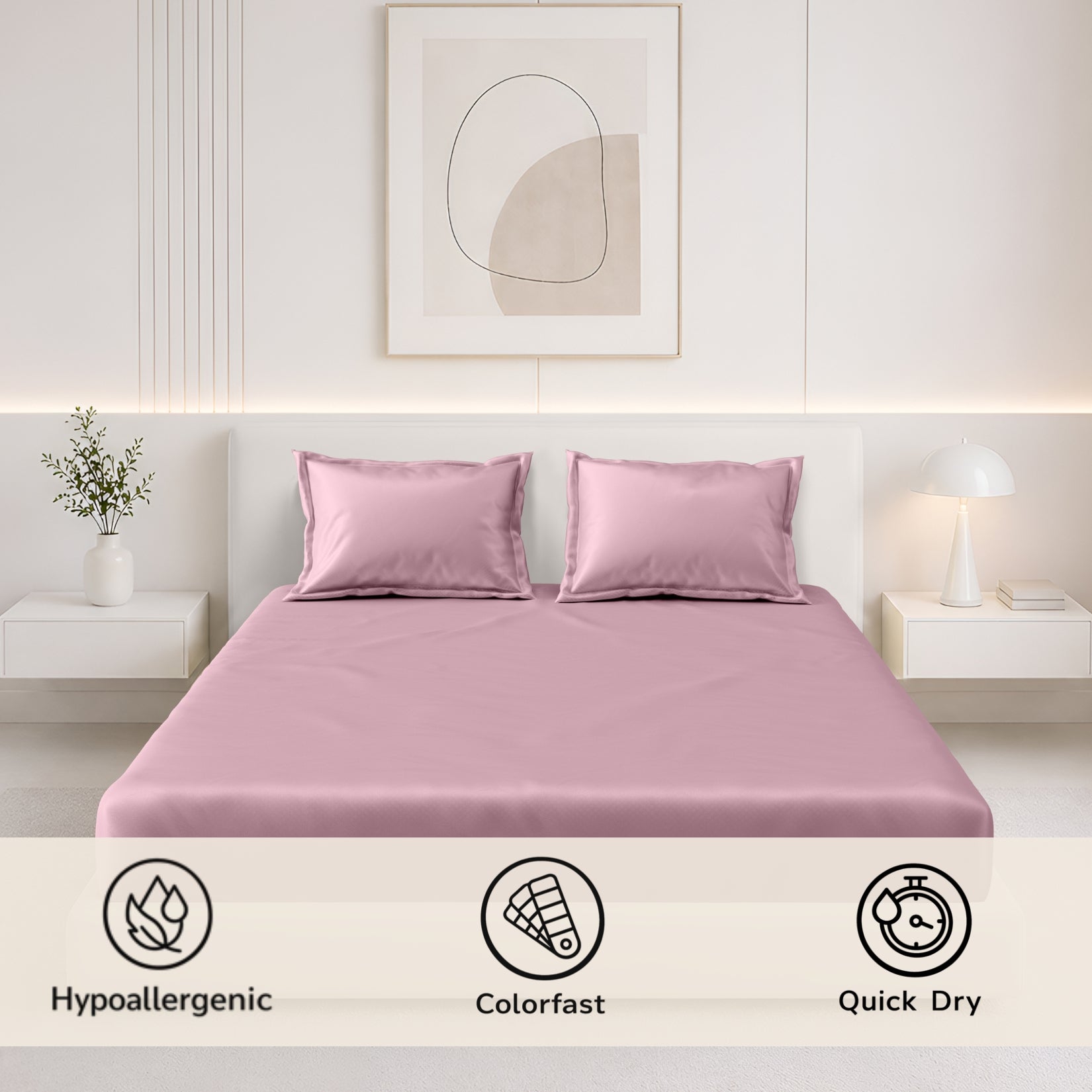 Tulip King XL Bedsheet with 2 Pillow Covers 125 GSM Micropeach Super Sateen Baby Pink